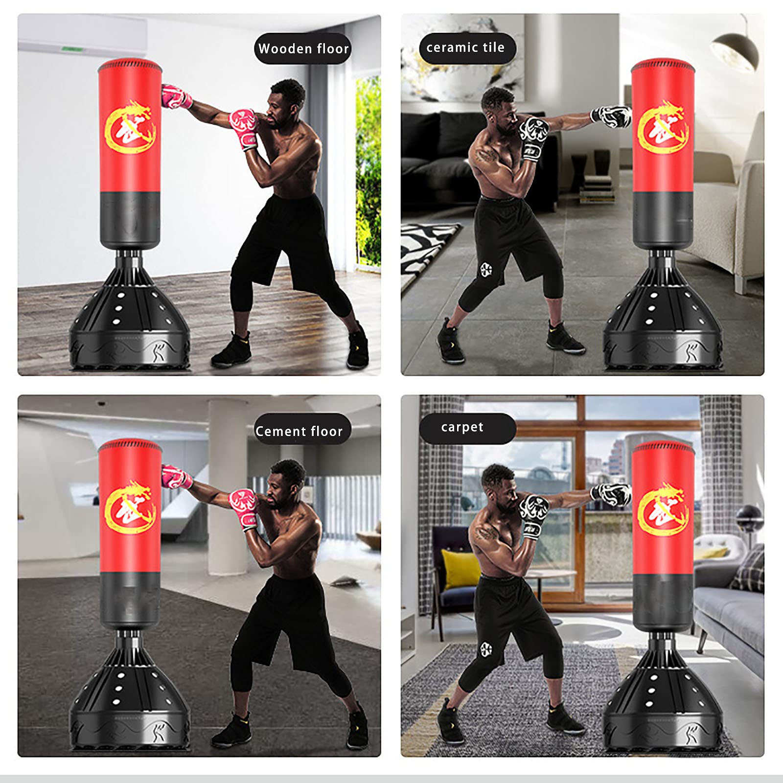DecHome Sacco da Boxe da Terra Autoportante con Bersaglio Regolabile, Base Riempibile e Ventose