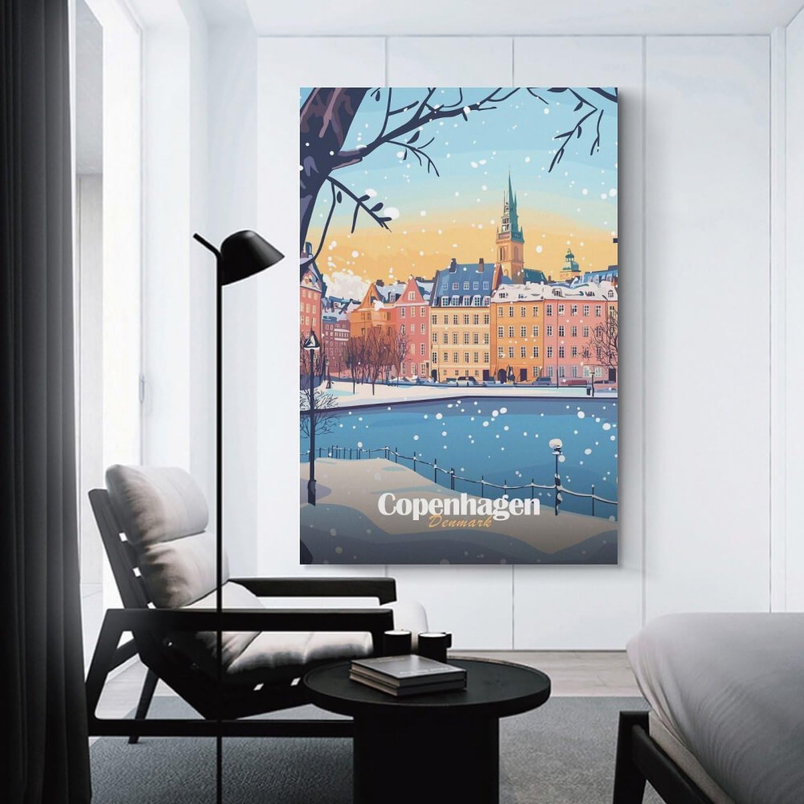 Junmoney Copenhagen Winter Scene Canvas Wall Art 12x18inch(30x45cm), for Study, Office Or Focused Interiors, Home Office Artwork with Decorative Appeal