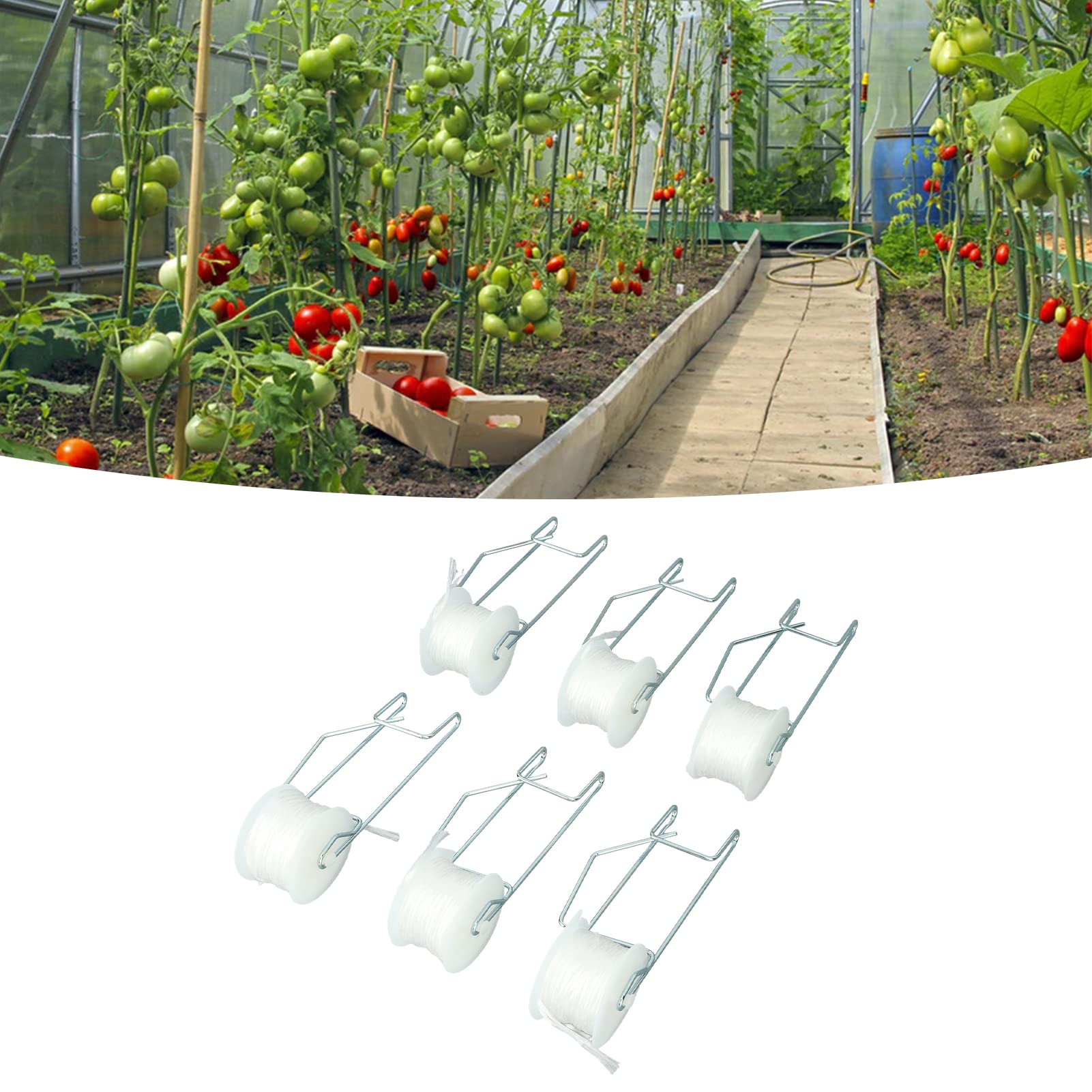 Fofetbfo 20 ganci a rullo per pomodori con corda da 15 m, ganci per supporto per pomodori a traliccio per fiori a traliccio, kit per traliccio per piante e verdure a vite