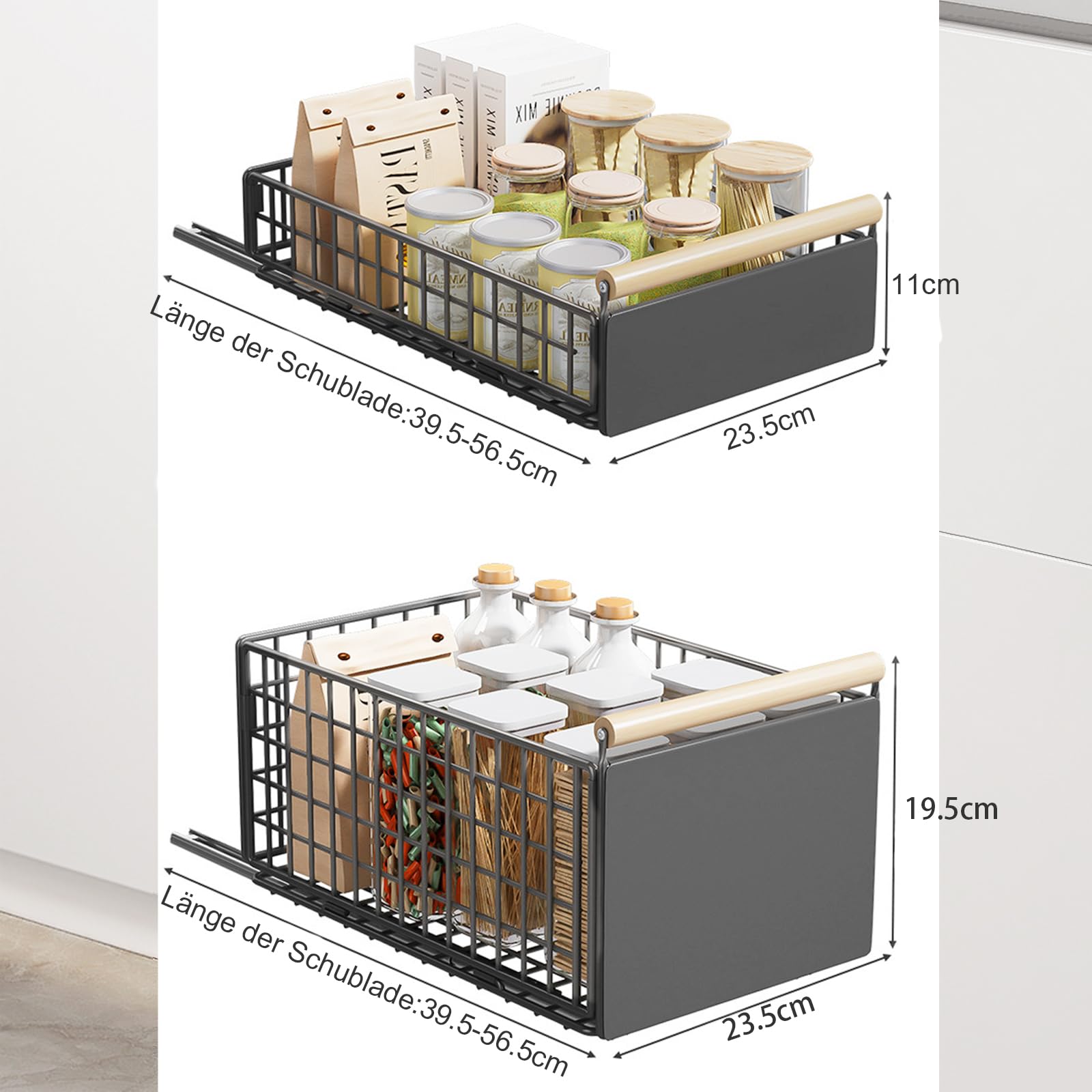 2 paquetes de organizadores plegables para armario con mango de madera, organizador de armario plegable para la cocina, estantes de despensa, cajones de almacenamiento, estante de armario de