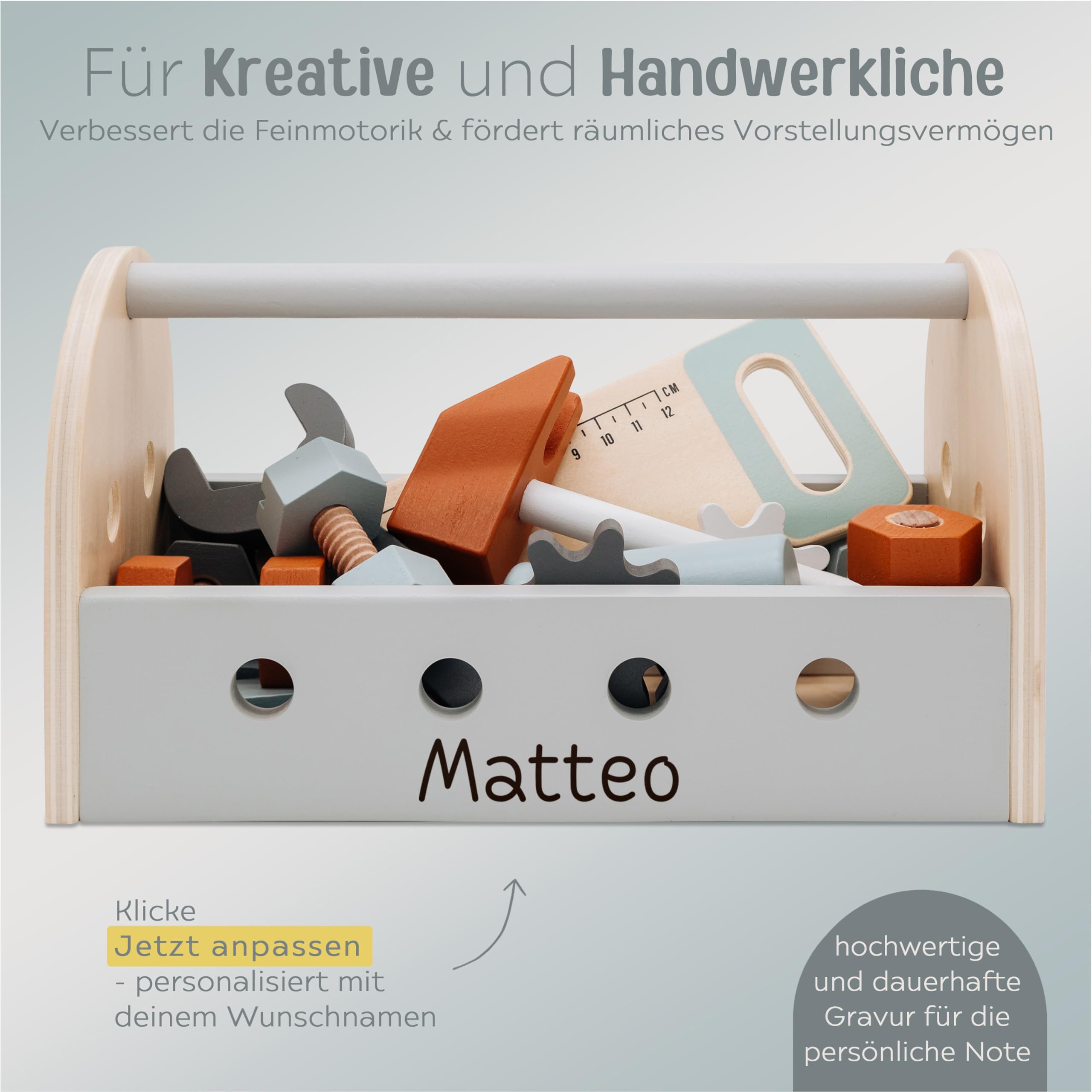 Wunderwunsch Tryco Werkzeugkasten Holz Personalisiert - Motorikspielzeug Mit Namen
