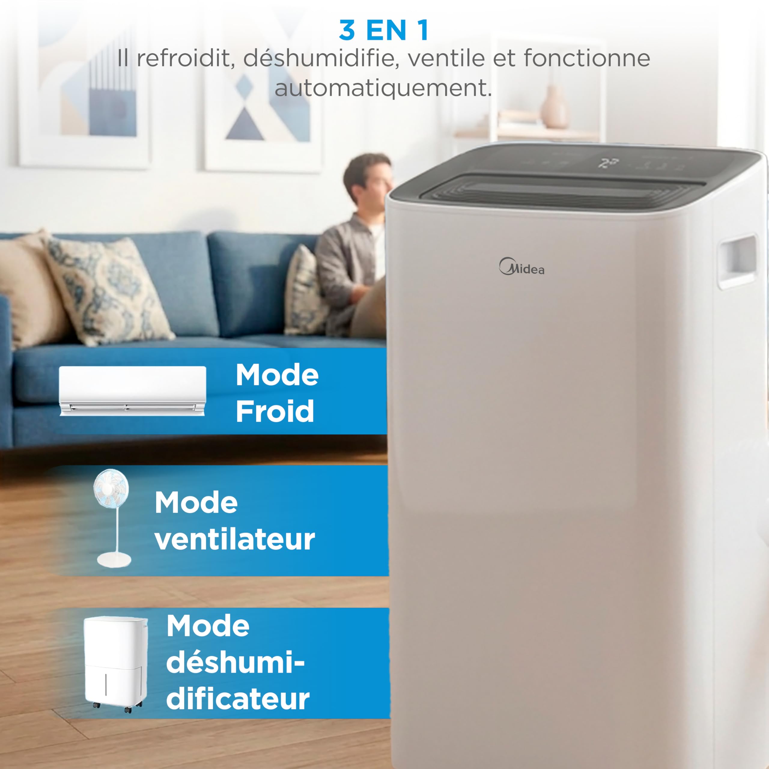 MIDEA Climatiseur Mobile Silencieux 12000 BTU avec Évacuation | 4 en 1: Climatisation, Ventilation, Déshumidification, Sleep | Clim Portable avec Contrôle App & Télécommande | Kit de Fenêtre Inclus - 3