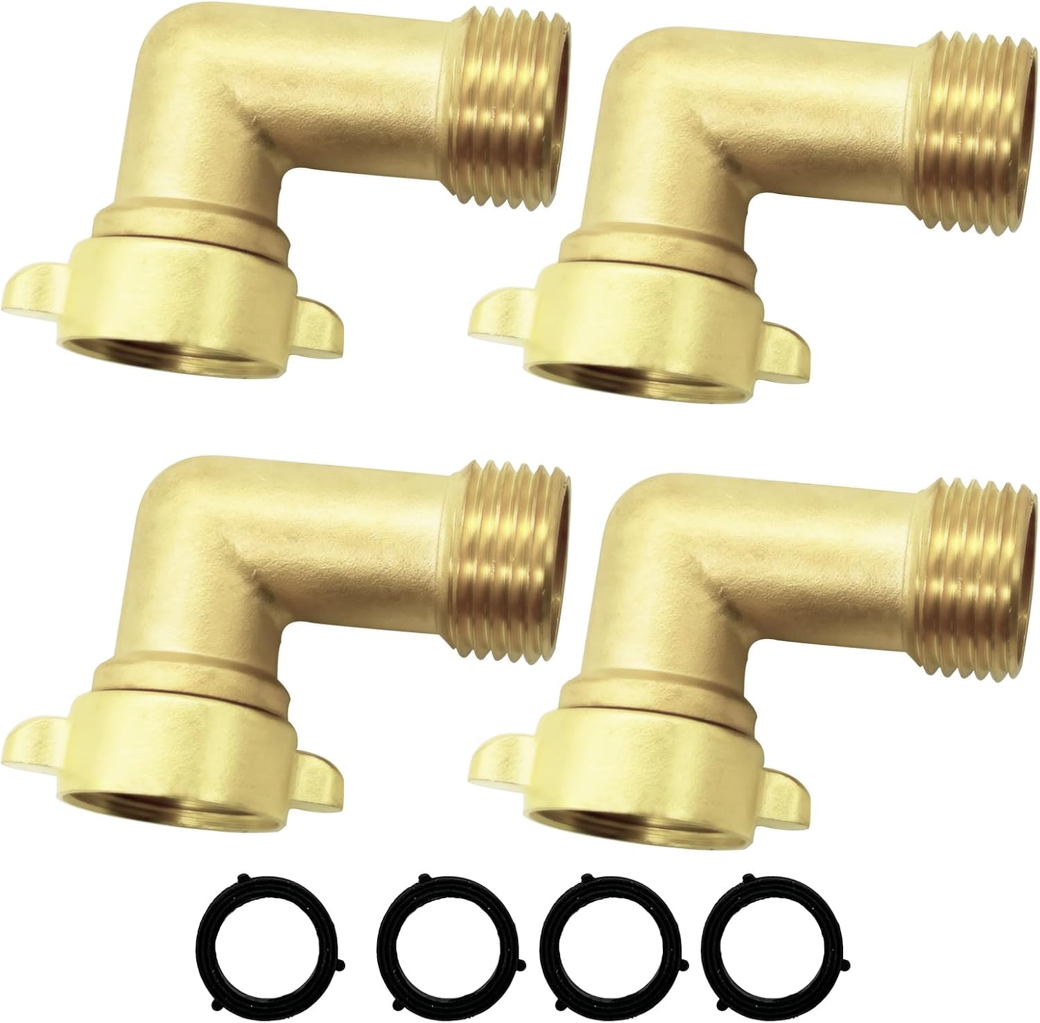 90 Degree Garden Hose Elbow, 4 Pack 3/4"" Brass Water Hose Adapter, Brass Gooseneck Hose Connector, without Shut Off(2 Pack)
