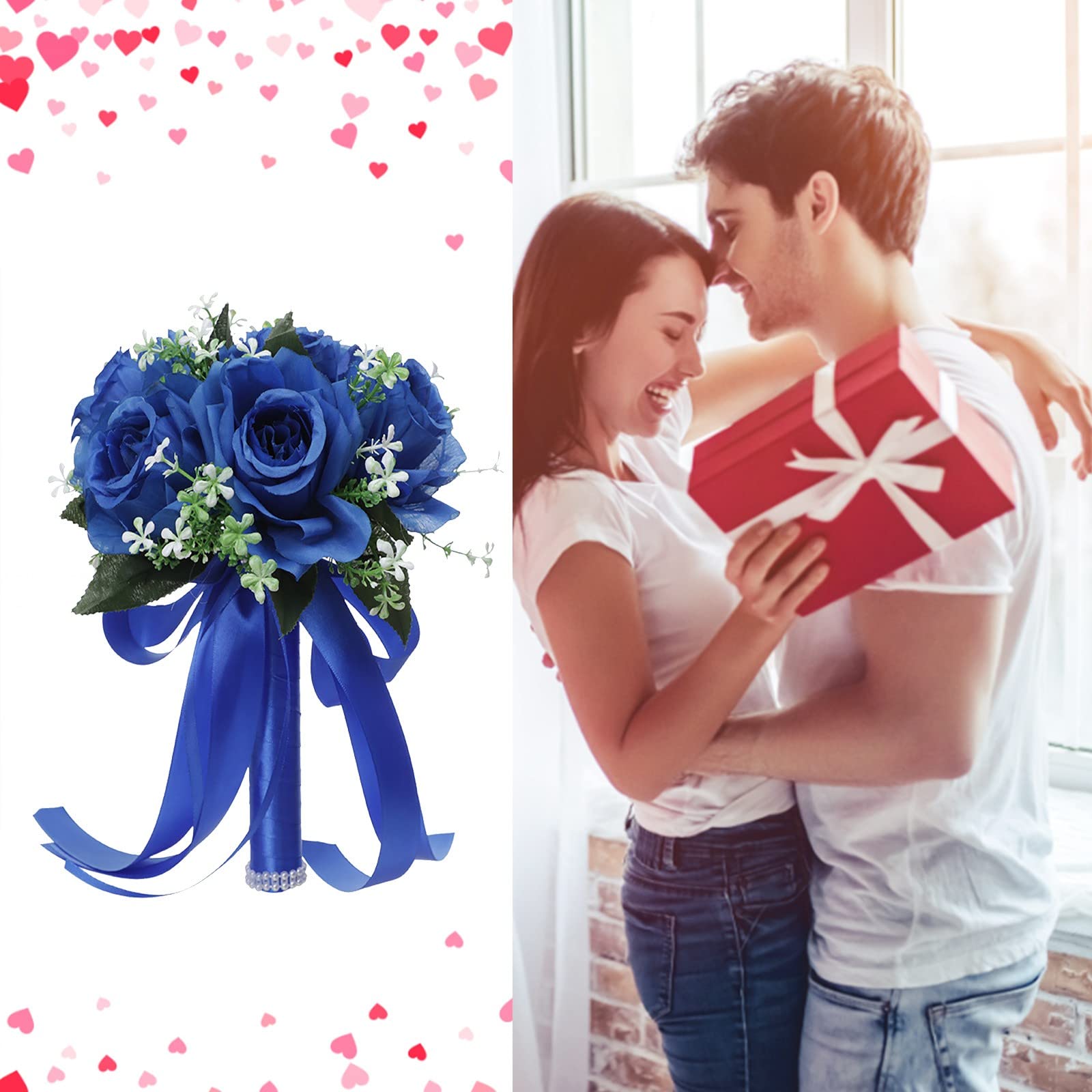 Bouquet da sposa con rose e ortensie blu avorio, bouquet da damigella d'onore blu polvere, boutonniere blu navy, fiori al tatto, fiori finti - Italia
