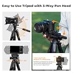 K&F CONCEPT Camera Tripod, 75" Lightweight Portable Travel Outdoor DSLR Tripods for Camera Phone Video Recording Tripod Stand, Cellphone Clip for Smartphone Live Streaming Vlog, (Dark Grey)
