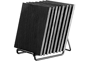 Juvale Black Coasters Set of 8 Slate Coasters with Eucalyptus Wood Holder