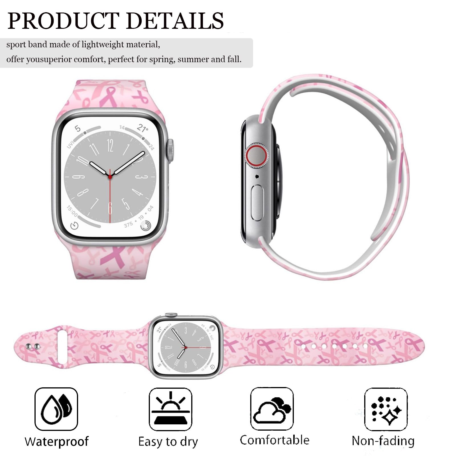 Bracelet de montre compatible avec les bracelets Apple Watch 38 mm, 40 mm, 41 mm, 42 mm, 44 mm, 45 mm, 46 mm, 49 mm, bracelet en silicone souple imperméable pour iWatch Series 10 9 Ultra 8 7 6 5 4 3 2