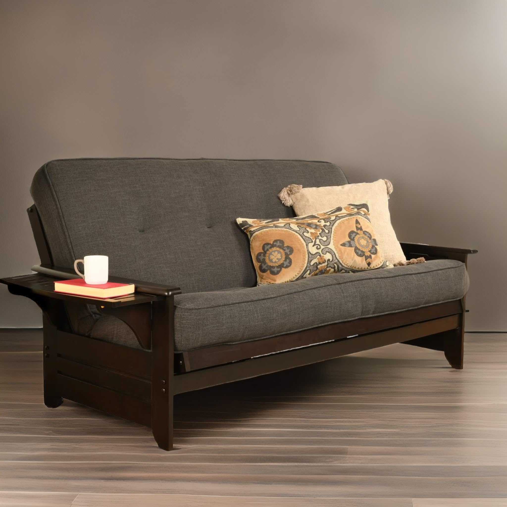 Futon Mattress Only Replacement, Full Size, Choice of Foam or Innerspring, Premium Fabrics Beds (Cotton & Foam (NO Innerspring), Linen Charcoal)