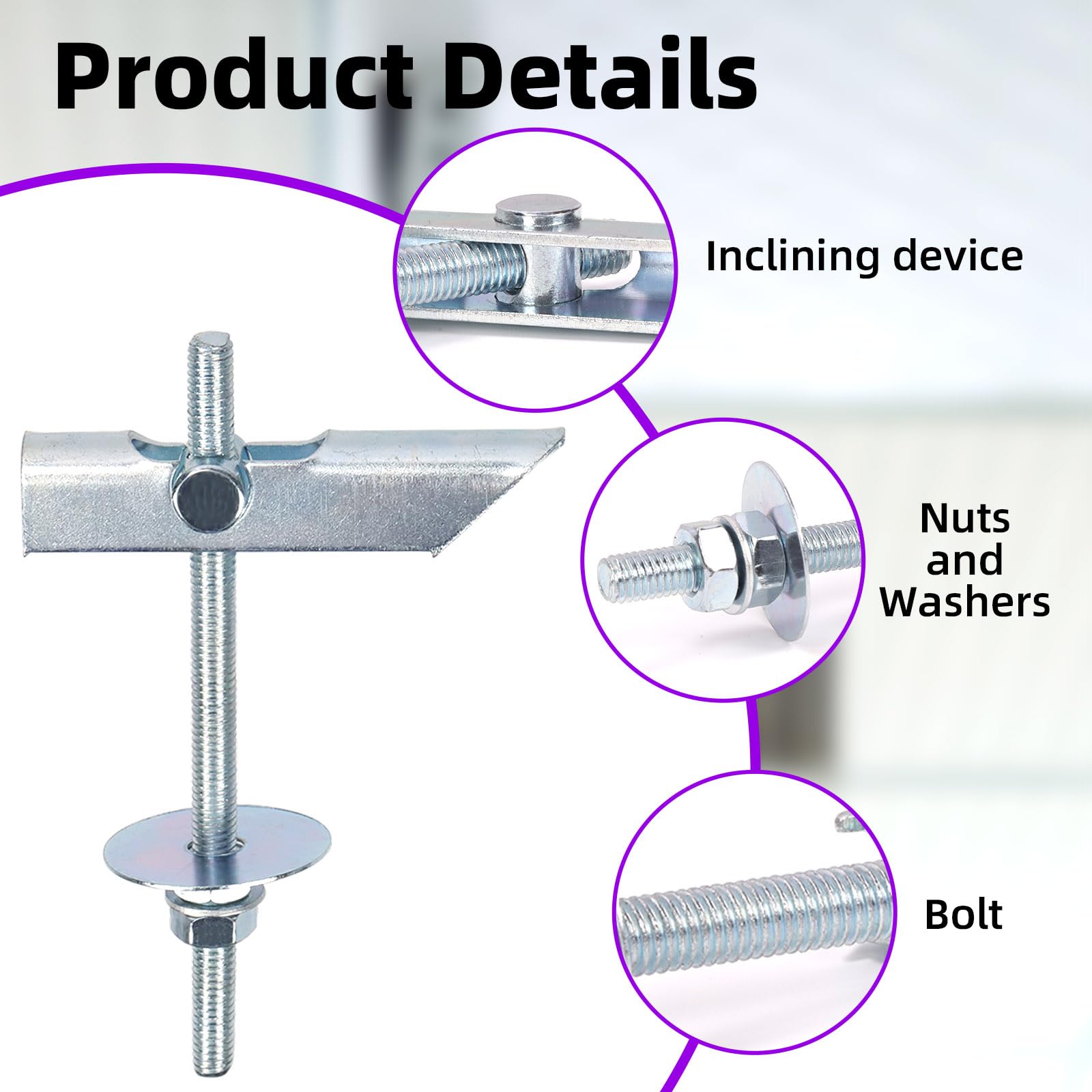 Swpeet 12Pcs Heavy Duty M6×100mm Plasterboard Fixings Toggle Bolts Drywall Anchors, Tiltable Plasterboard Wall Plug Kit - Image 3