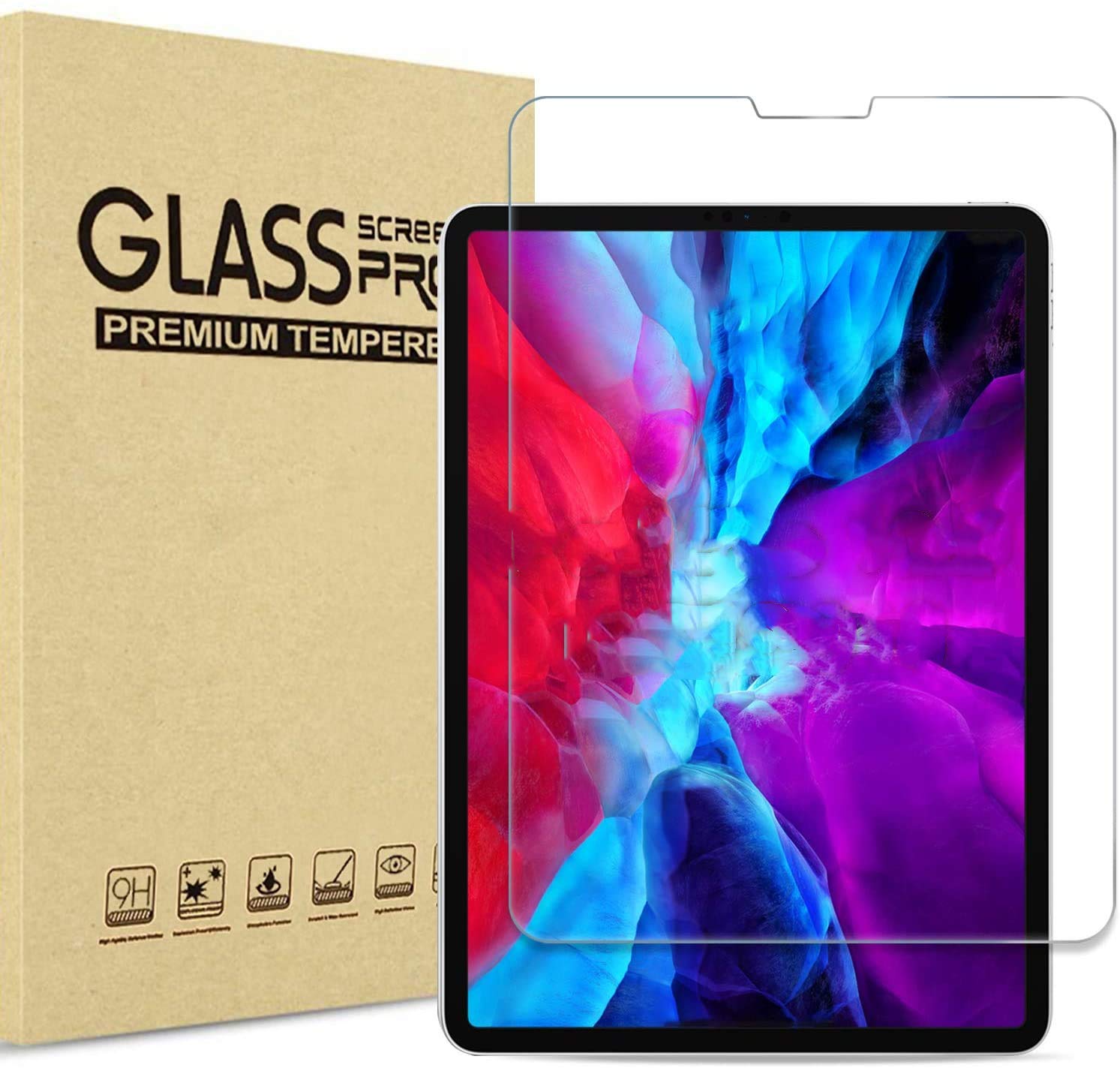 Tasnme Screen Protector for iPad Pro 12.9 6th Gen 2022 / 5th Gen 2021 4th/3rd Gen 2020/2018 Tempered Glass Screen Film （Bubble-Free）（Anti-Scratch） Easy Installation Screen Protector for iPad Pro 12.9