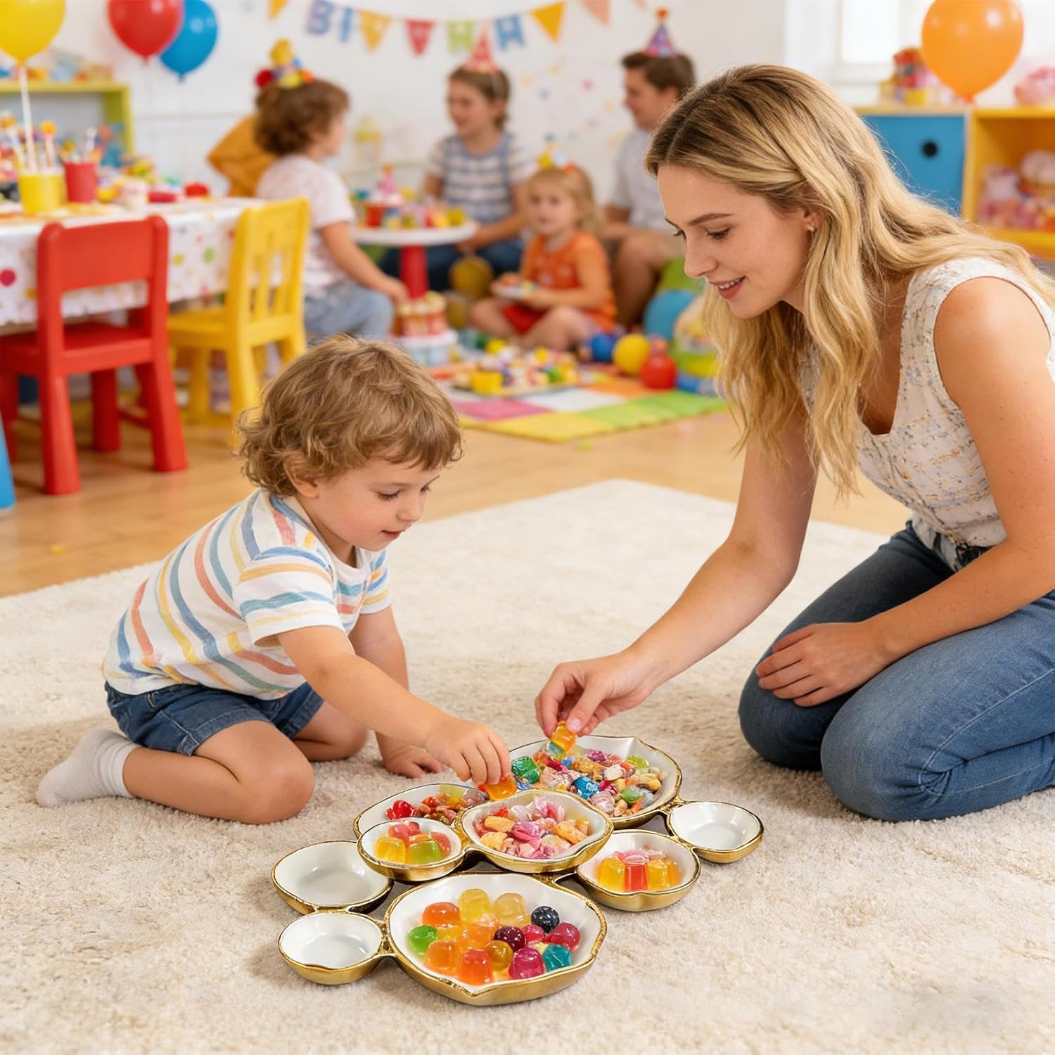 Cluster Serving Tray For Charcuterie Display Platter With Connected Snack Bowls Food Tray Serving Bowls For Party Decorative Bowl Set For Entertaining