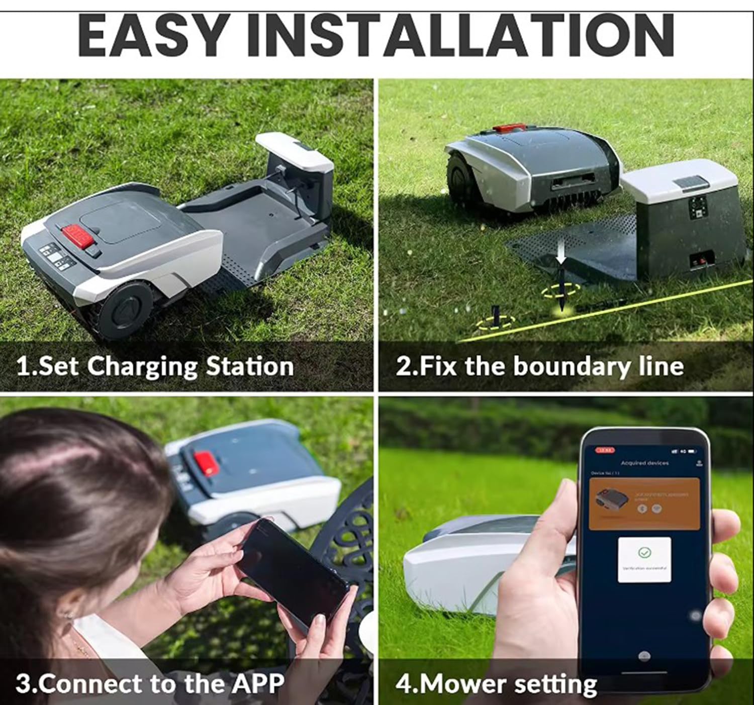 Cortacésped Robótico Totalmente Automático con Aplicación Bluetooth, Cortacésped Automático con Carga Automática y Ultra Silencioso para Jardines Pequeños y Medianos (1500m²)