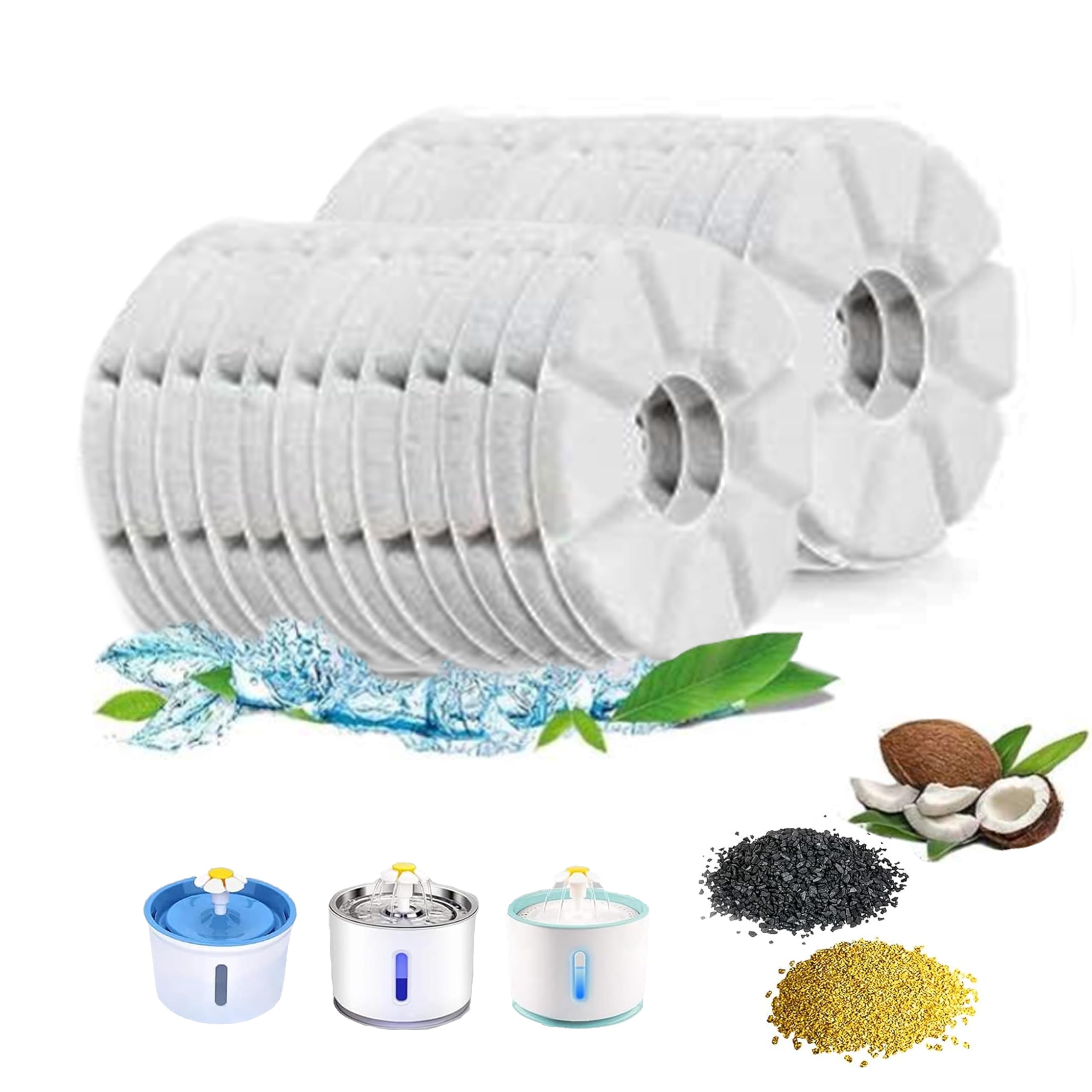 Filtro Fuente para Gatos de 12 Piezas, Filtro Bebedero Mascotas 1,6L-2,4L, Gatos y Perros. Filtros de Repuesto con Materiales Ecológicos, Resina y Carbon Activo. Agua Limpia. Filtro Circular Premium.