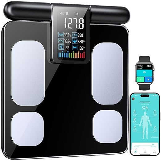 8 Electrode Smart Body Fat Scale with BMI, Body Fat, Muscle Mass, 28 Body Composition Metrics, Rechargeable High Precision Scale with Color VA Display for Home & Fitness