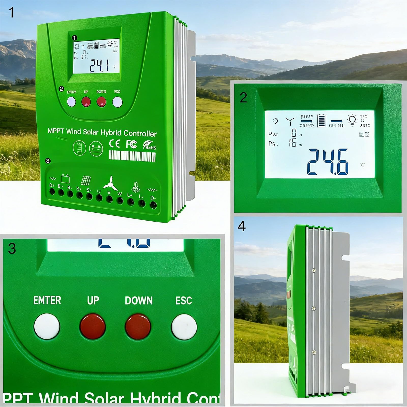 Regolatore di Carica Ibrido Solare Eolico 6000W-10000W, Batteria Automatica 24V/48V Regolatore Solare Eolico Ibrido MPPT con Display LCD e carico di Scarico Libero accurato(12V,10000W)