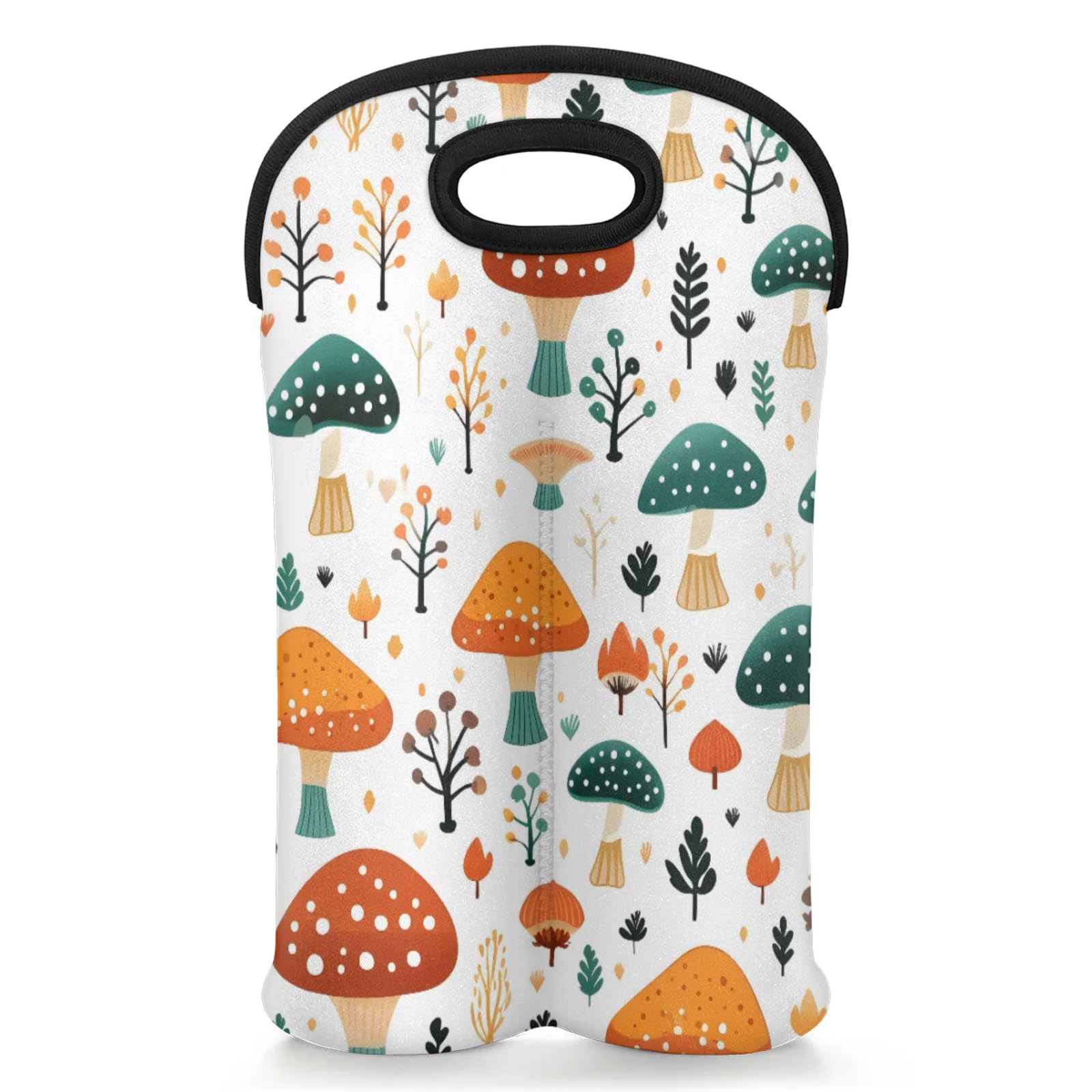 GzLeyigou 2 Bottles Mushrooms Wine Bag Sleeve Totes Neoprene Protective Wine Carrier Bag for Wine,Water, Champagne, Beer, Baby Bottles,Gift 14.5 x 10 Inches