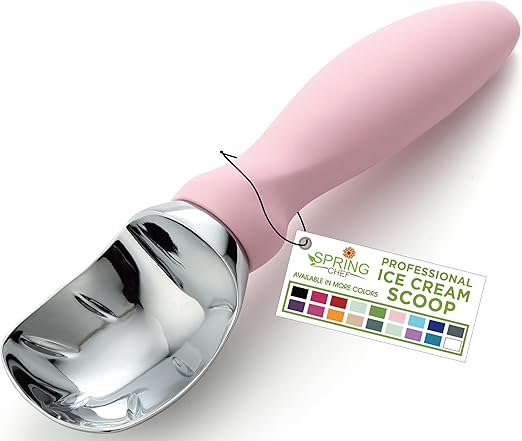 Spring Chef Ice Cream Scoop with Comfortable Handle, Professional Heavy Duty Sturdy Scooper, Premium Kitchen Tool for Cookie Dough, Gelato, Sorbet, Pistachio