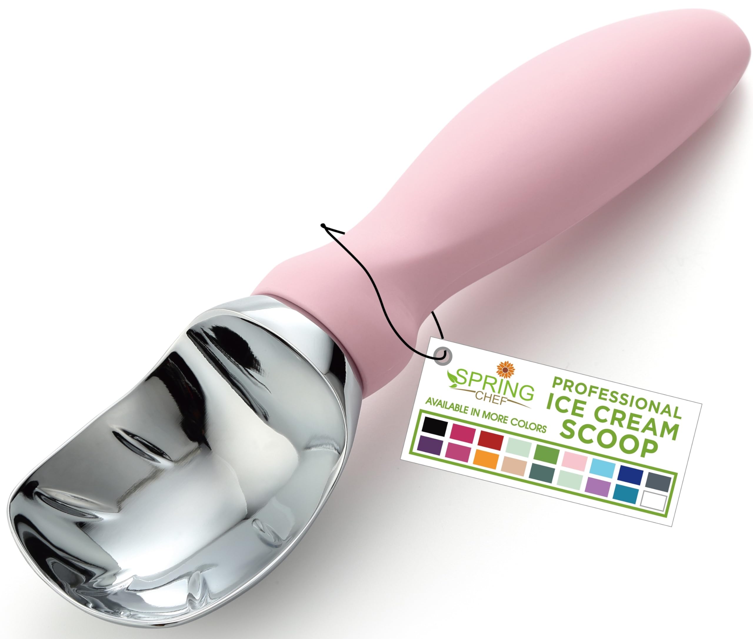 Spring Chef Heavy Duty Ice Cream Scoop with Soft Grip Handle, Pink Lemonade