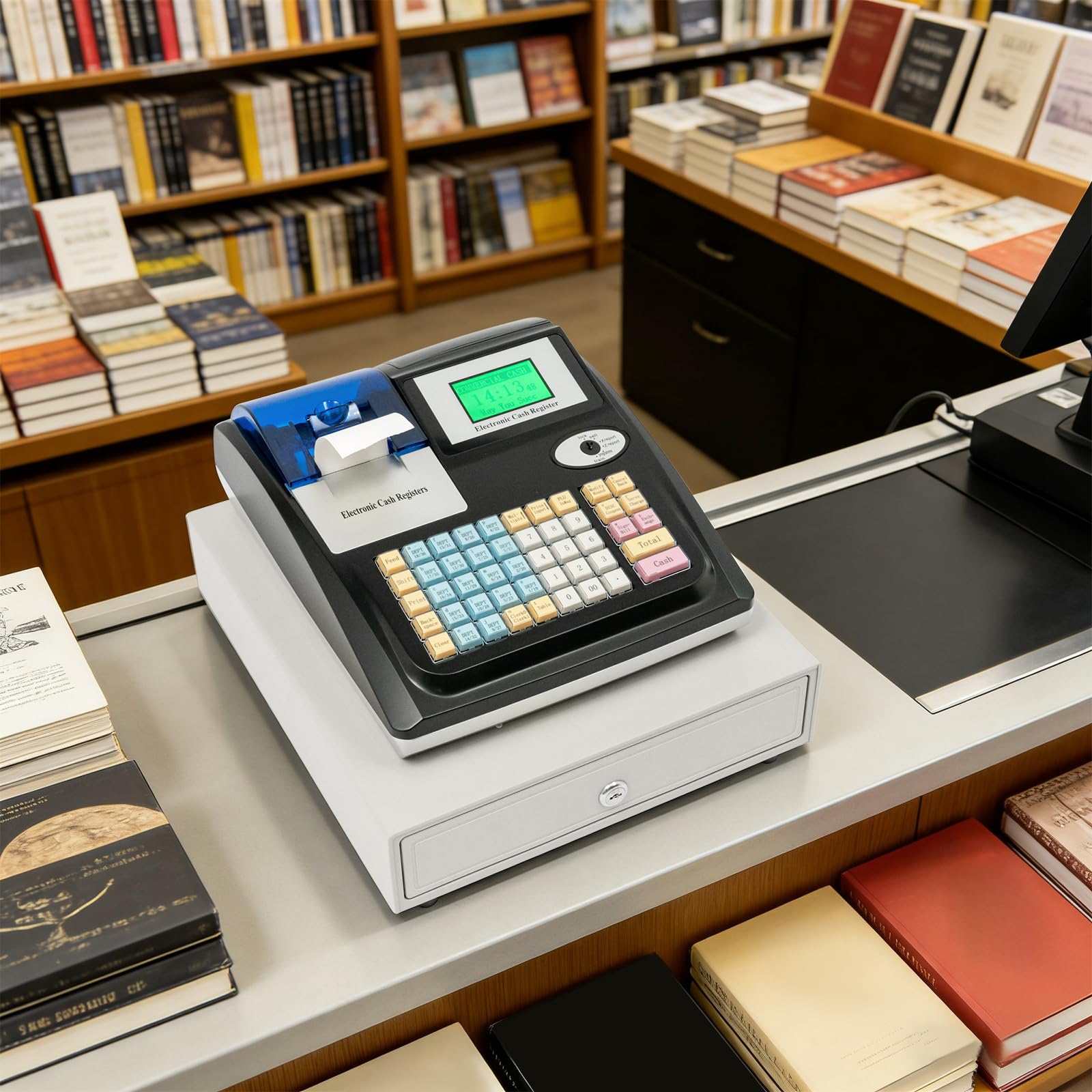 Caja registradora electrónica con pantalla LED, sistema de venta al por menor, cajón sólido de 48 teclas, idioma de uso en inglés, para restaurantes, supermercados, grandes mercados