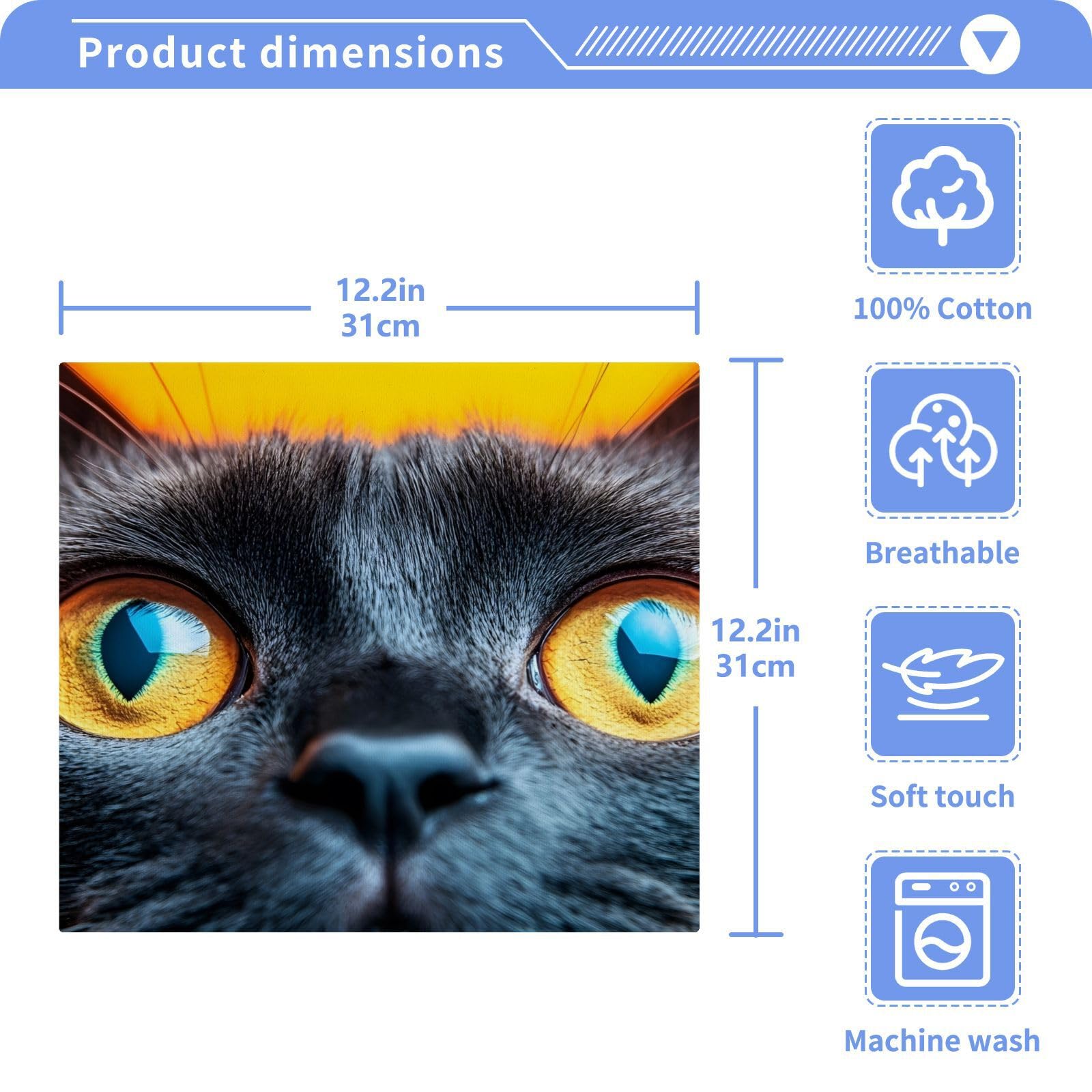 YANENDIE Cat Head Pattern Washcloths Towels, Highly Absorbent and Soft Cotton Face Cloths, 2 Pack Quick Dry Wash Cloths - 12 X 12 Inches