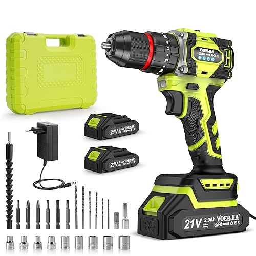 VOERJIA Perceuse Visseuse Sans Fil 21V, Perceuse Percussion Brushless 60Nm,
