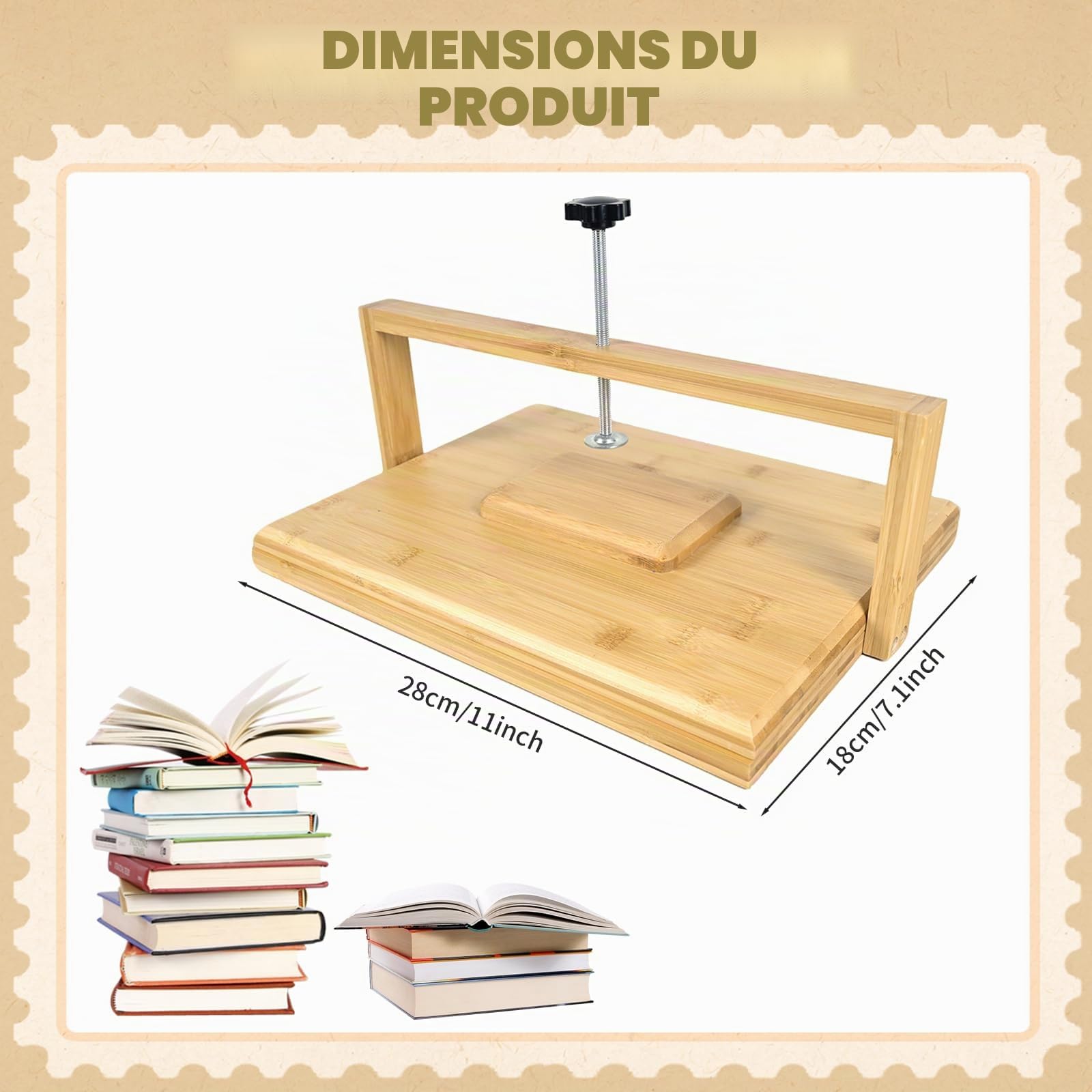 Presse à livres en bois et bambou 29x20 cm pour relieurs pression uniforme