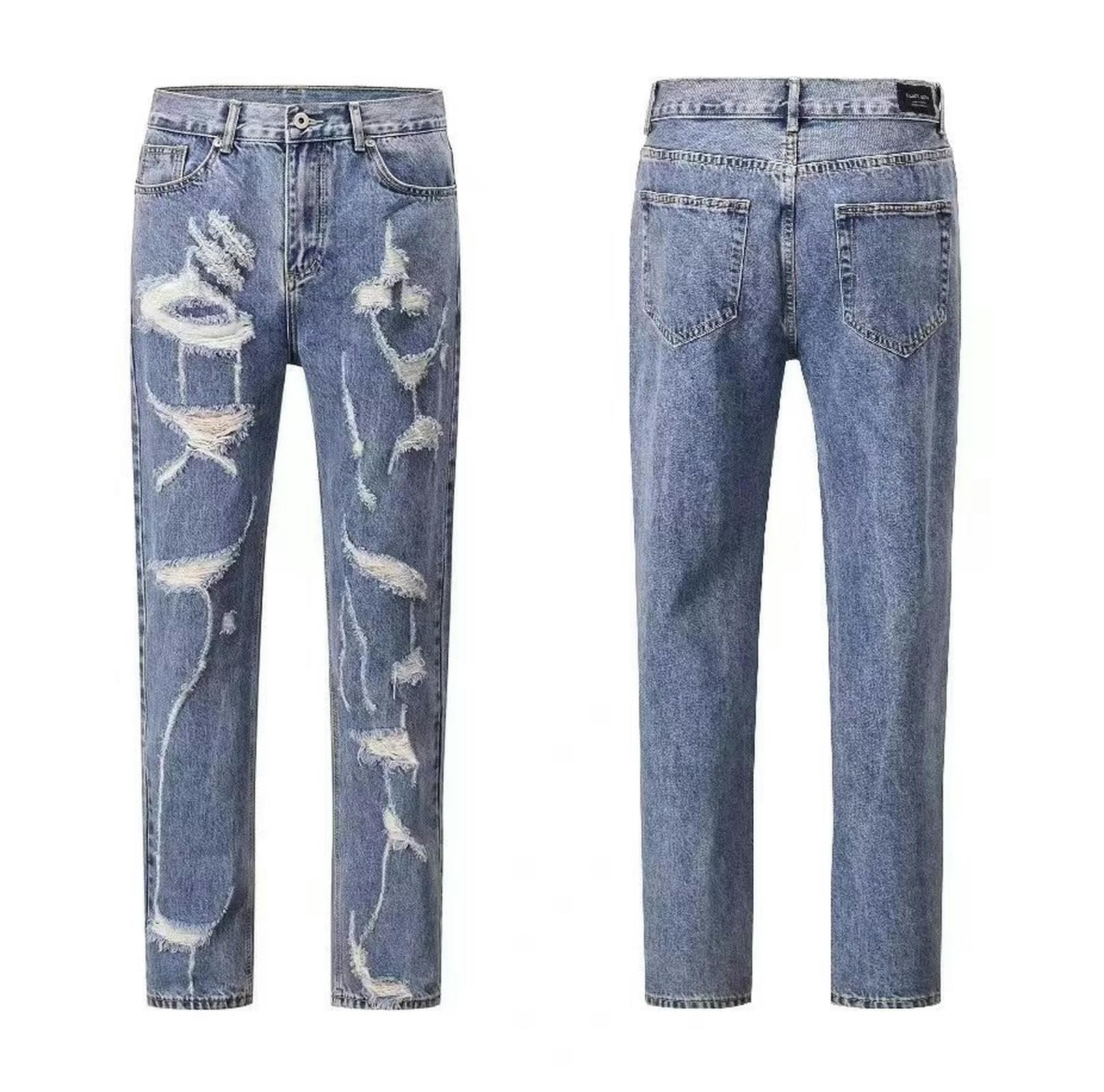 Jeans Casual Larghi e Dritti High Street Washed Damaged - Blu - XXL