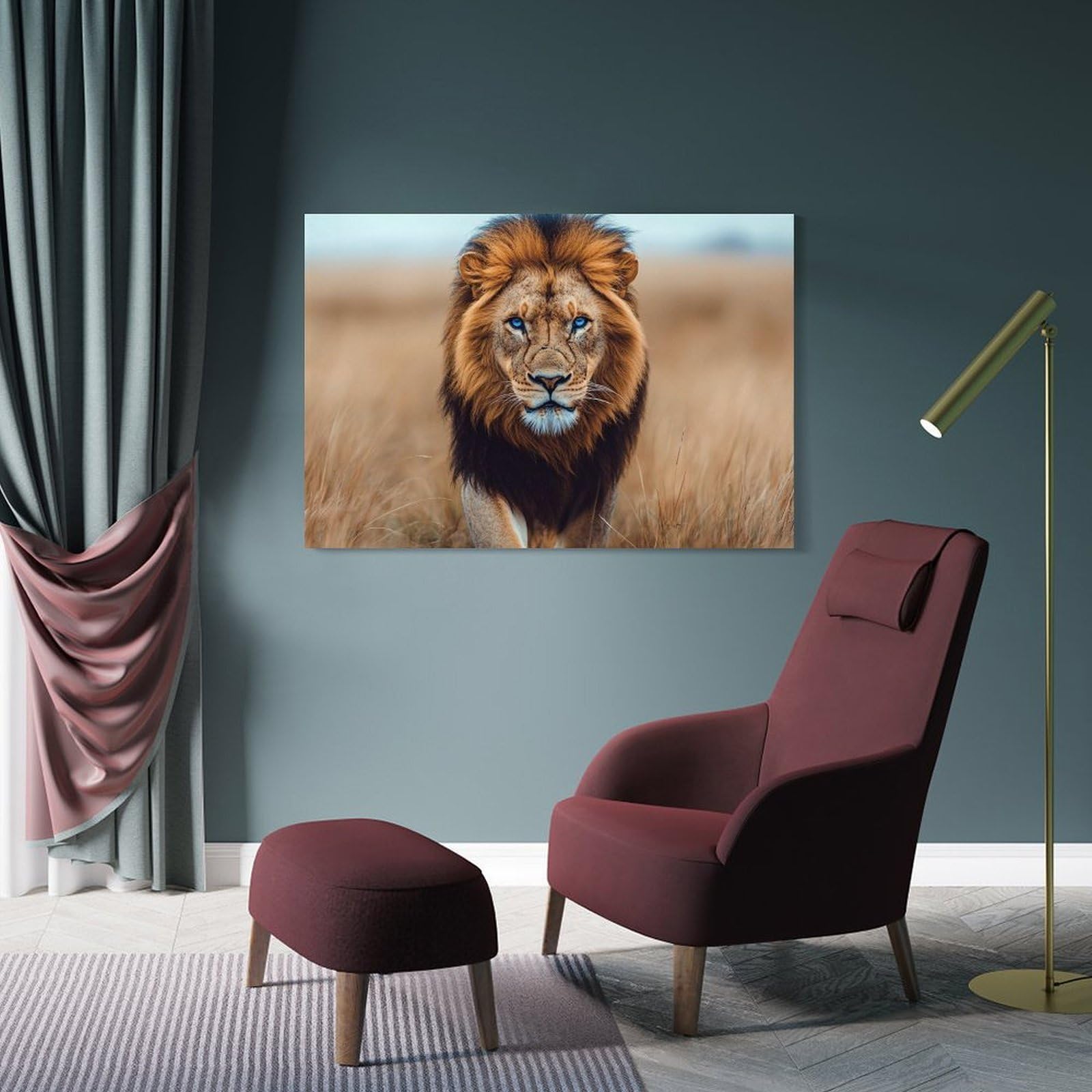 Junmoney Majestic Lion with Blue Eyes Wall Art Print, 24x36inch(60x90cm), for Bedroom Decor, Cosy Corners Or Studios, Canvas Wall Decor for Personal Spaces