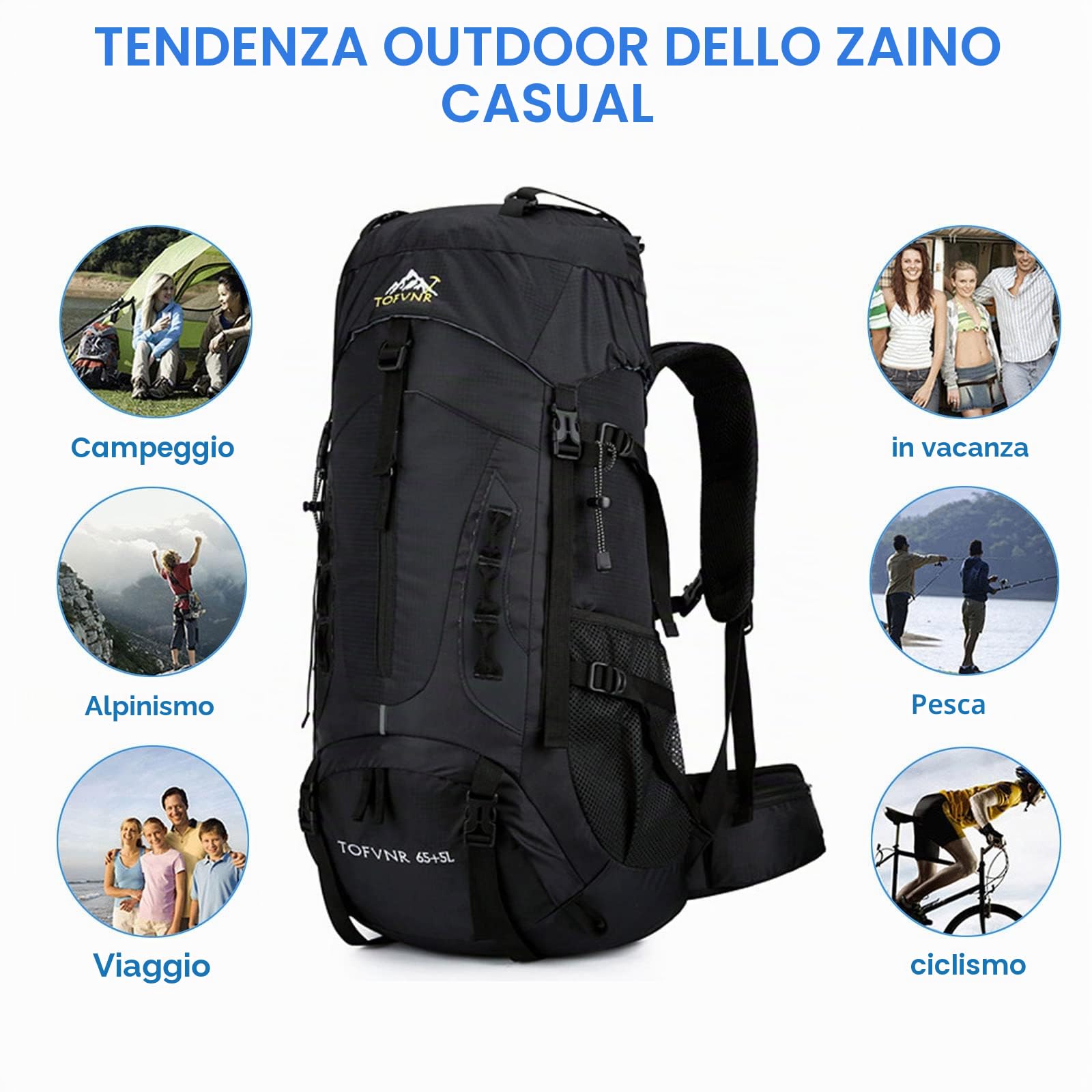 Zaino da Escursionismo 60L Nylon con Copertura Protettiva Impermeabile Ultraleggera per Il Campeggio da Viaggio Sportivo per Alpinismo Alpinismo in Campeggio
