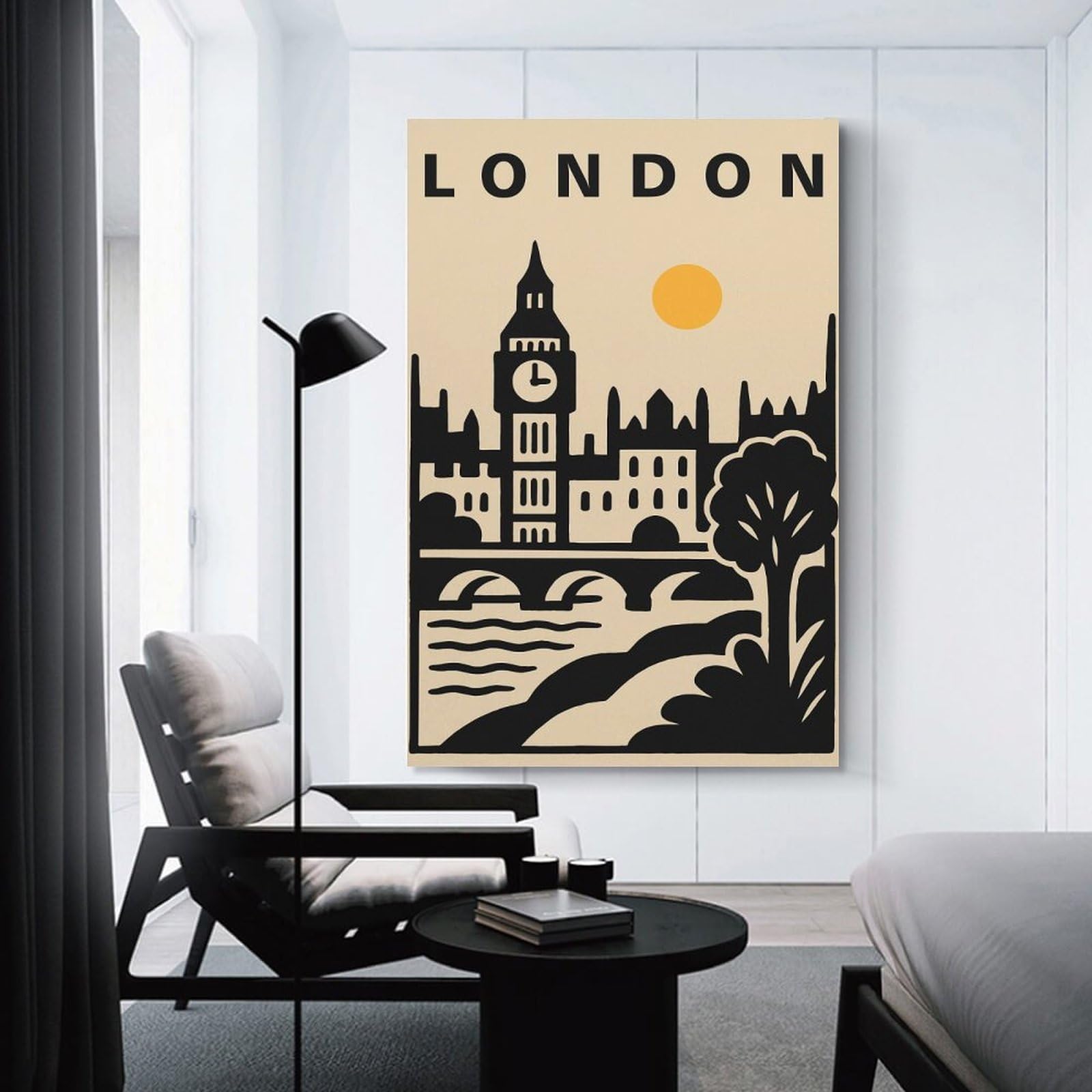 Junmoney London Cityscape Illustration Home Decor Wall Art, 24x36inch(60x90cm), for Lounge, Bedroom Or Personal Spaces, Thoughtful Wall Decor for Art Lovers