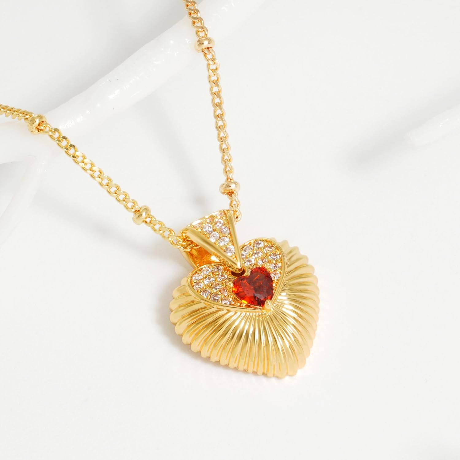 Fettero Gold Neckalce for Women 14K Gold Plated Charm Love Heart Pendant | Heart Charm Necklace for Mum Valentine's Day Jewelry - Image 5