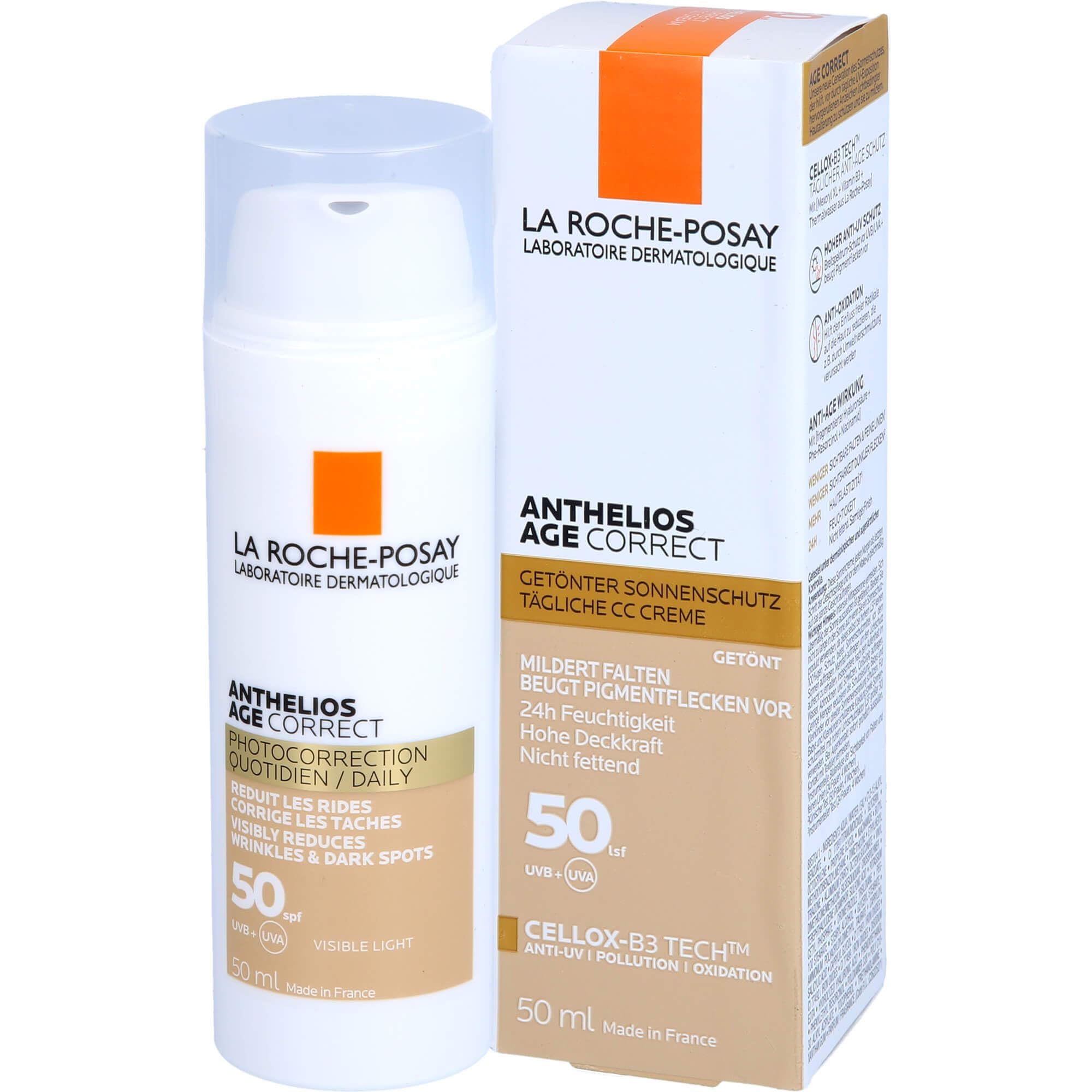 La Roche-Posay Anthelios Age Correct CC Cream SPF50 50ml – Anti-Ageing Tinted Day Sunscreen, Evens Tone & Corrects Complexion While Smoothing the Look of Wrinkles, Sensitive Skin