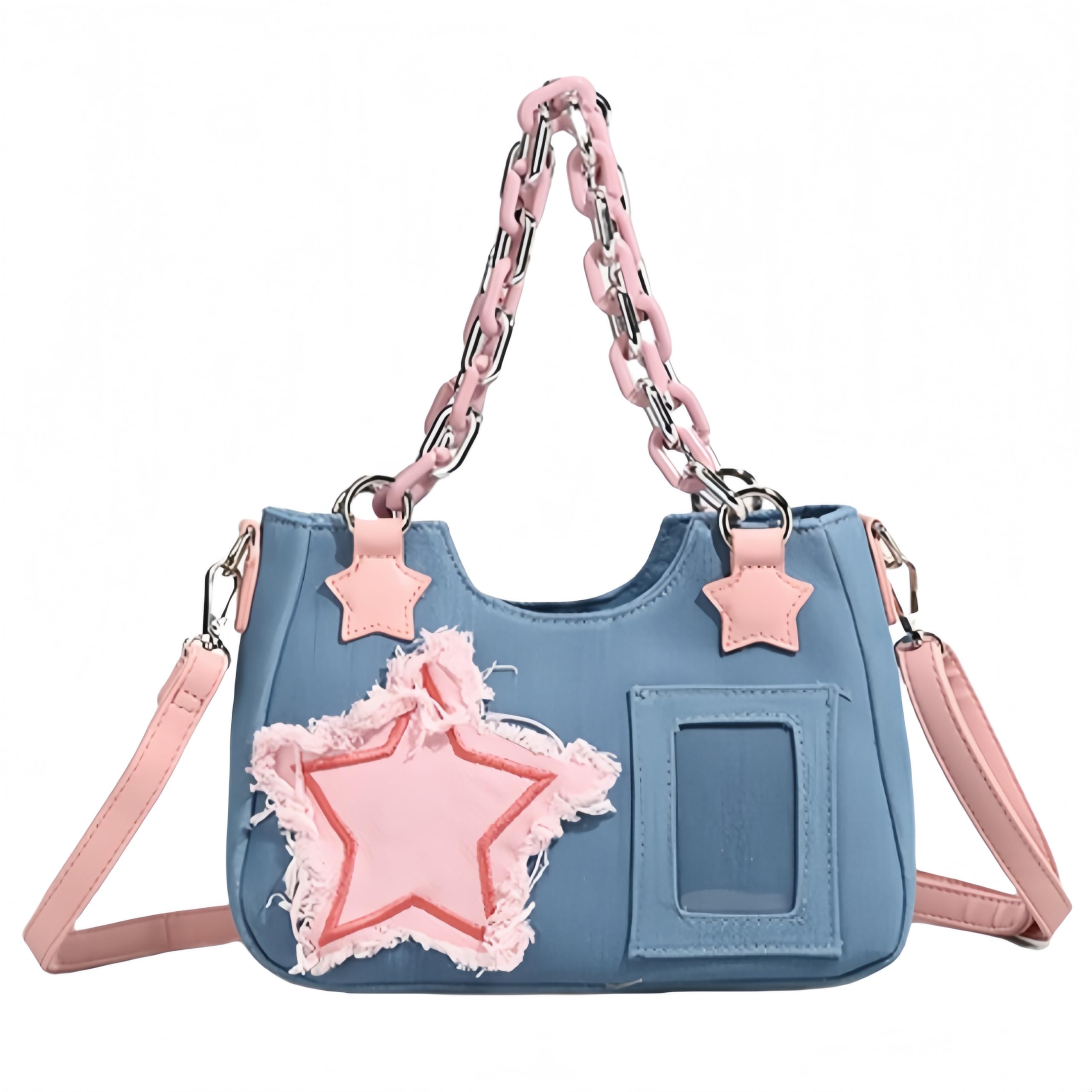 Vobomo Denim Stars Kawaii Single Shoulder Crossbody Bag Ita Bag Y2k Chains Handbag Aesthetic Cute Crossbody Bag