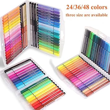 KXF Washable Felt Tip Colouring Pens Set for Children Non-toxic Thick Fibre Tip Chunky Pens with Case Box for Colouring Book Drawing Gift - 36 Assorted Colours - Ages 3 Years Plus