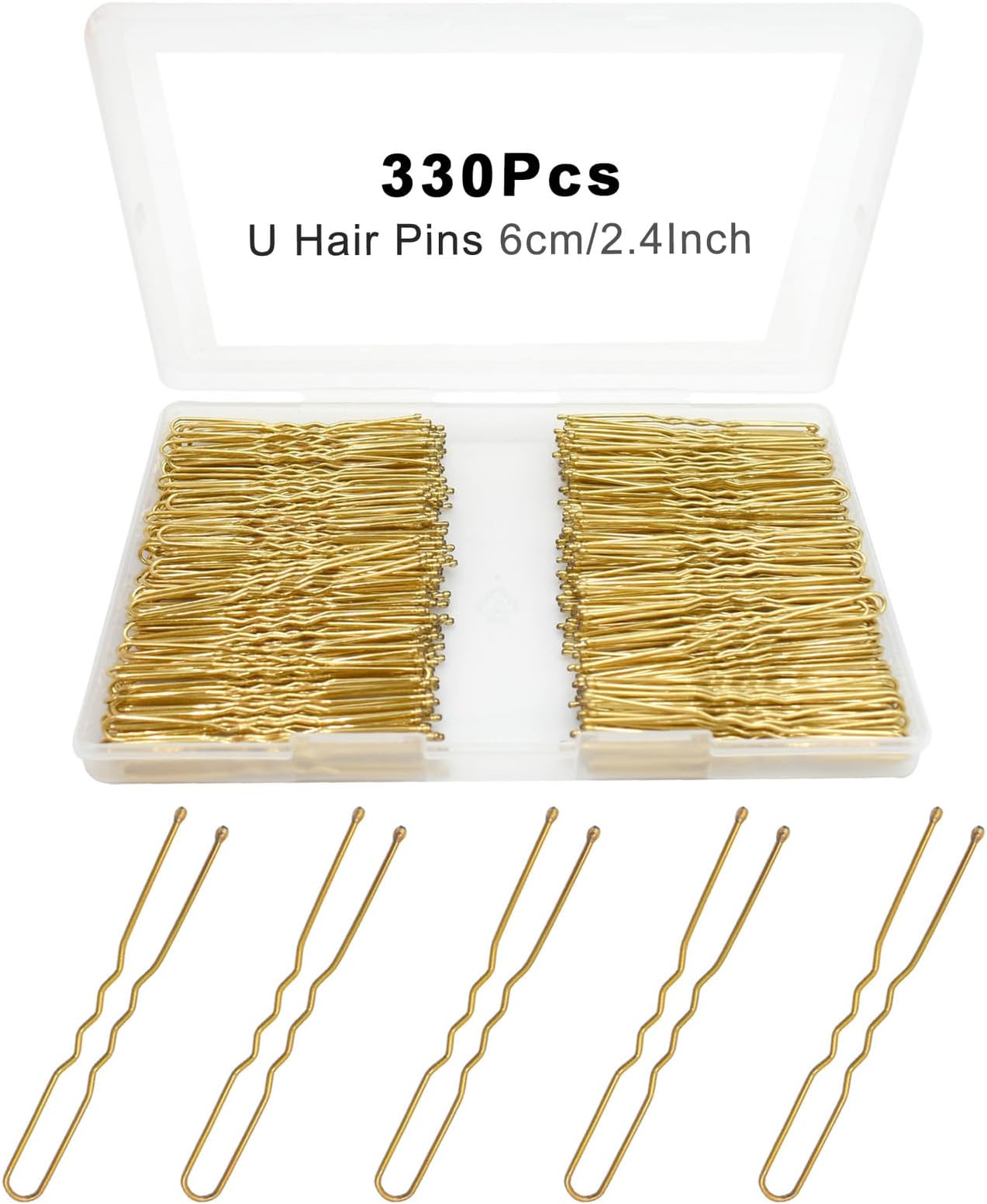 330 Count U Shaped Hair Pins Blonde, YINGFENG 2.4inch Gold Bun Pins Bun Hair Pins for Women Girls with Storage Box, Hair Accessories for All Hair Types