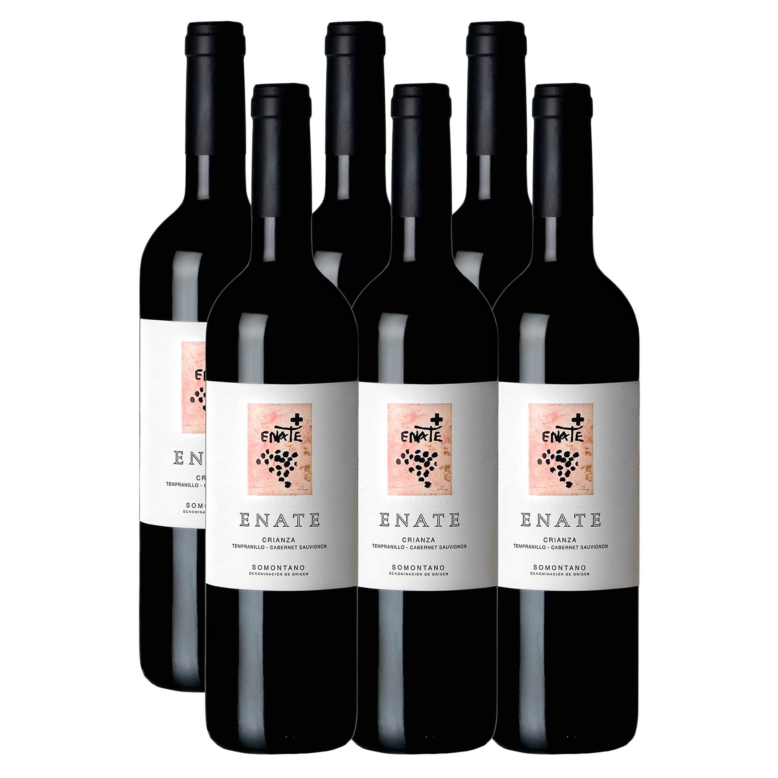 Bodega Enate - Pack de 6 Botellas de 75 cl de Crianza Tempranillo y Cabernet Sauvignon - Vino Tinto con D.O. Somontano - Notas Ahumadas y Especiadas - Fondo a Frutas Rojas Maduras