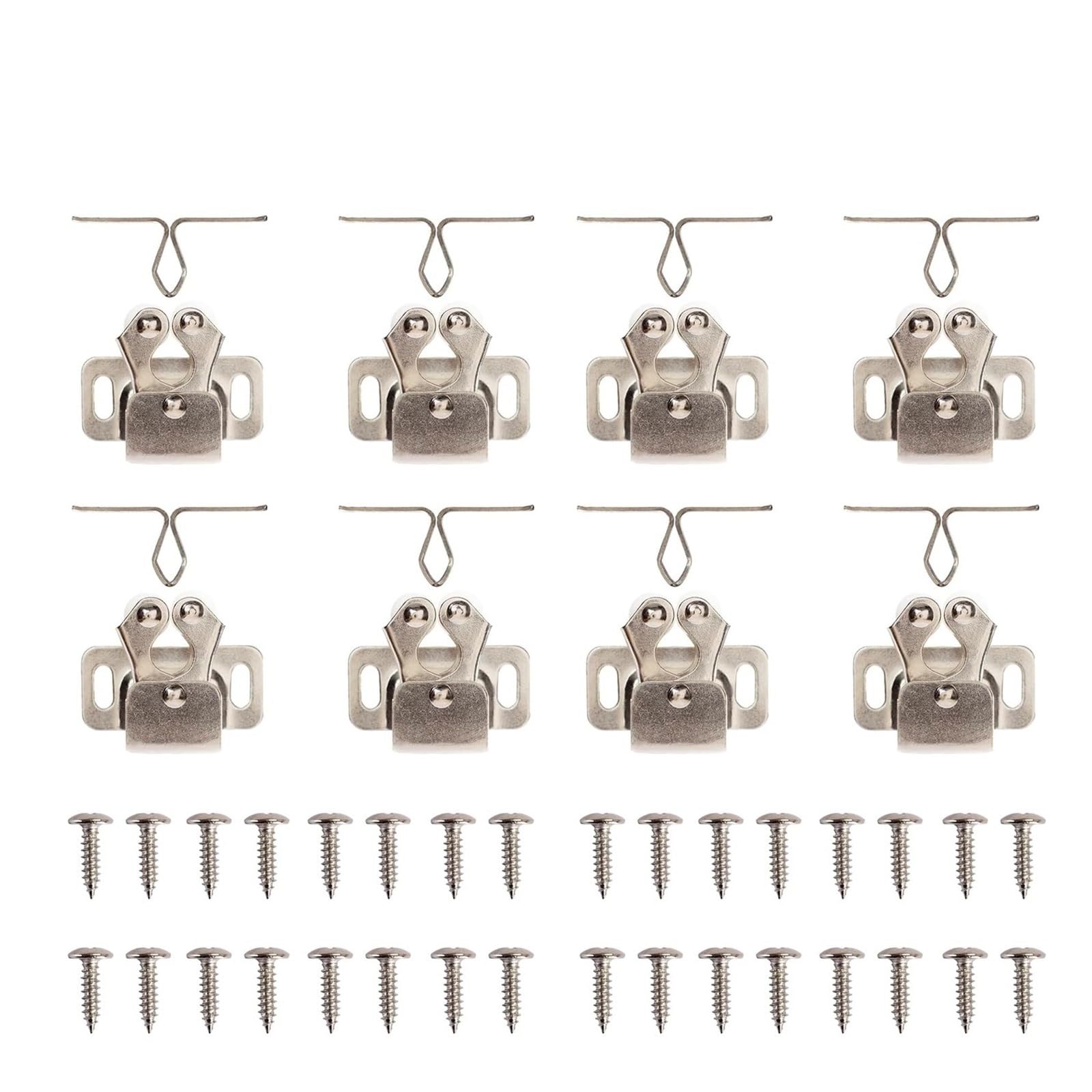 Iklaaqetbxps Nickel 8Pcs Antique Copper Cabinet Door Roller Catches, Double Latches With Striker And Mounting Screws(Nickel 8Pcs)