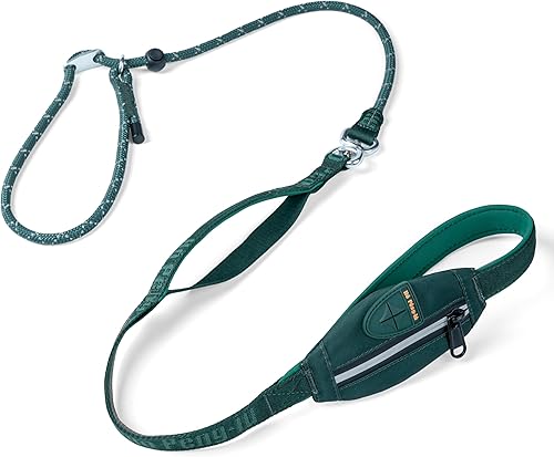 Miniatura 8 de Correa básica para perro, correa de entrenamiento resistente sin tirones con antienredos, asas de tráfico acolchadas dobles ajustables de 5 a 5.6