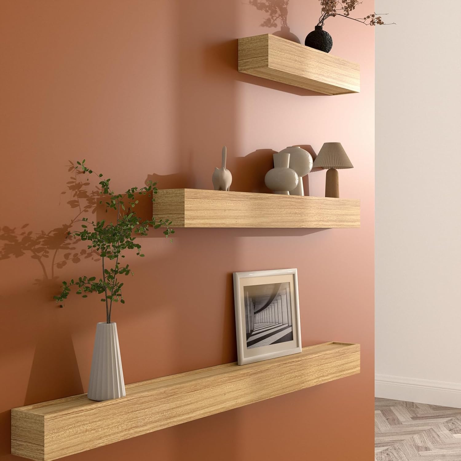 Decotalk Color de Grano de Madera Adhesivo Marrón 7.6X1500cm Papel Pintado Autoadhesivo Madera Para Pared Con Borde de Papel Pintado Impermeable Cenefa Adhesiva Con Diseño Para Marco de Espejo
