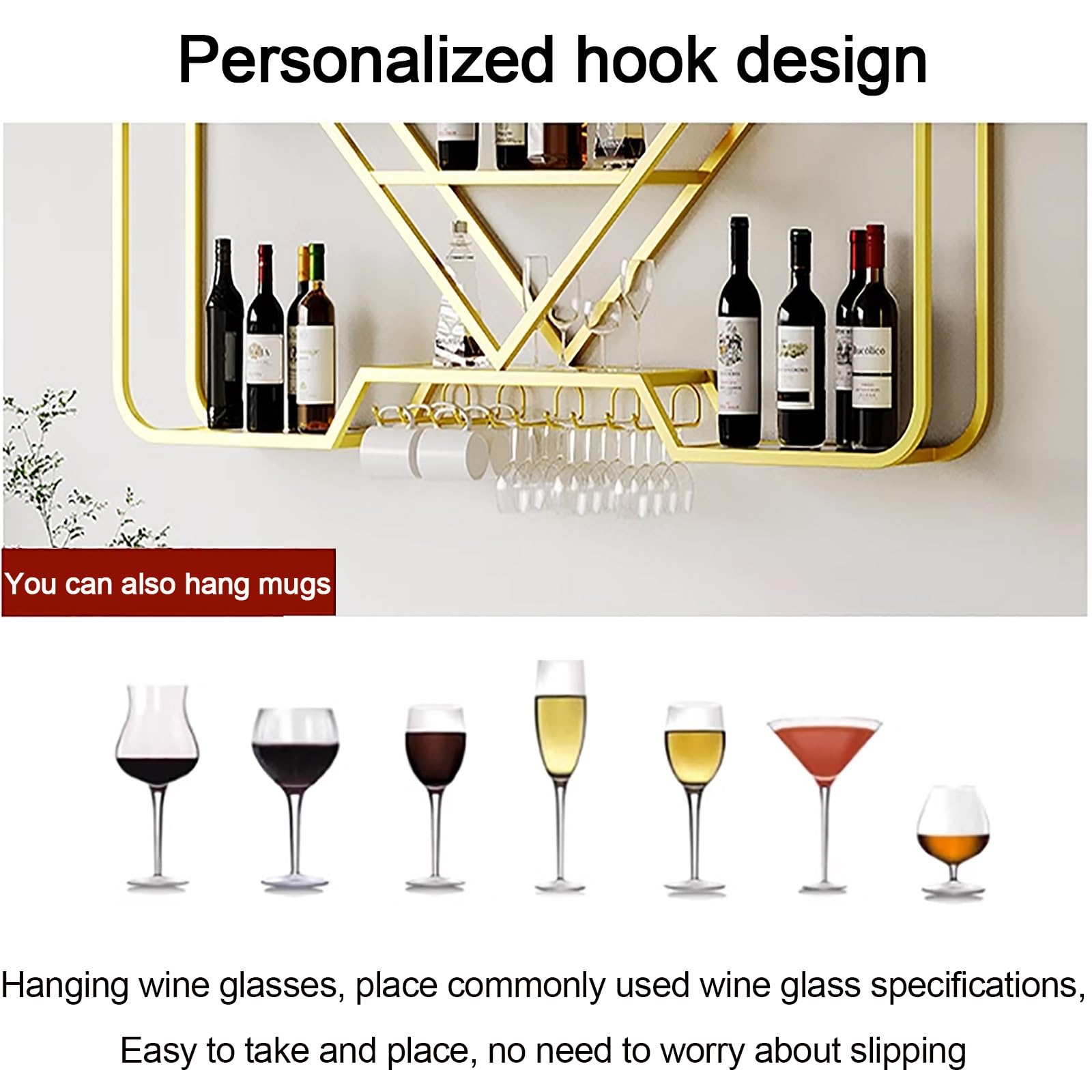 Botellero Vino Pared,Estantería De Botellas De Vino,Soporte Colgante Para Copas De Vino,Estante De Almacenamiento De Botellas De Vino De Cocina De Bar,Enfriador De Vino,Botelleros,Wine Rack ( Color :