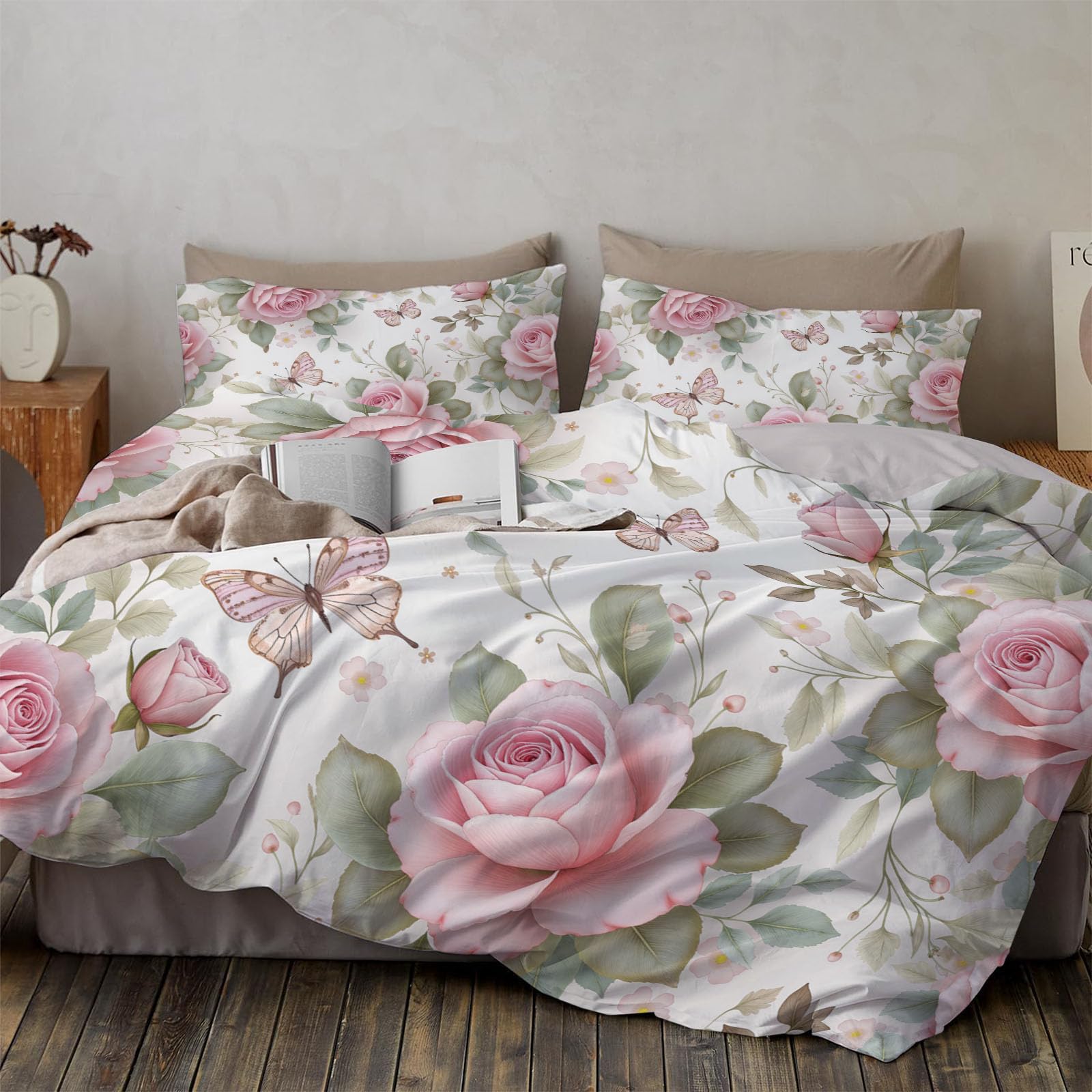 Housse de couette 220x240cm rose réversible avec 2 taies