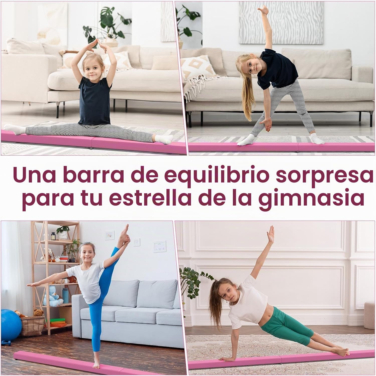 Viga de Equilibrio para Gimnasia, Barra de Gimnasia Plegable 2,1 m/220 LB de Piel sintética Plegable para Entrenamiento en casa