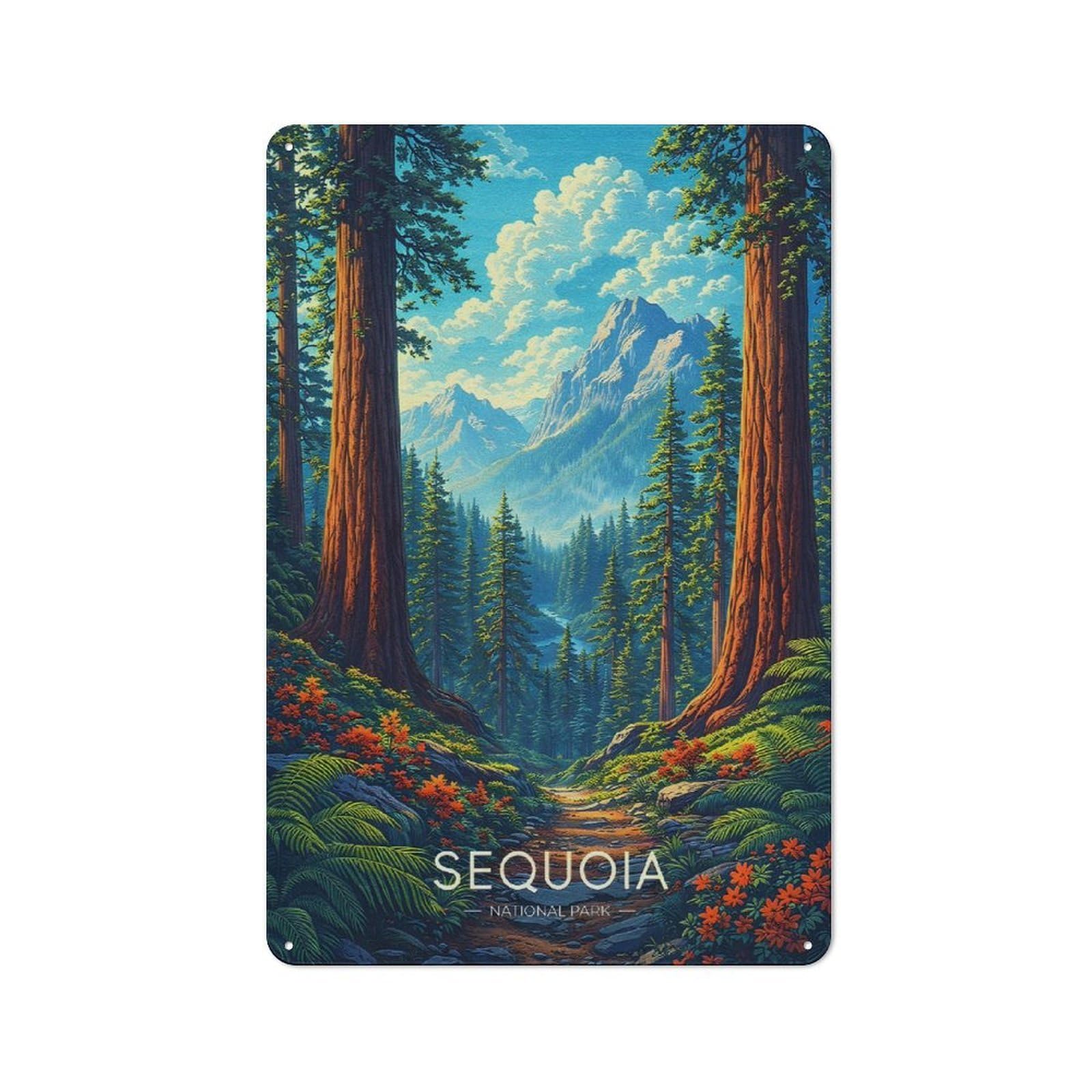 Junmoney Style-1 Sequoia National Park Landscape Tin Wall Sign 30X20cm, Loft Style Industrial Wall Decor For Loft, Studio, Office Or Creative Room