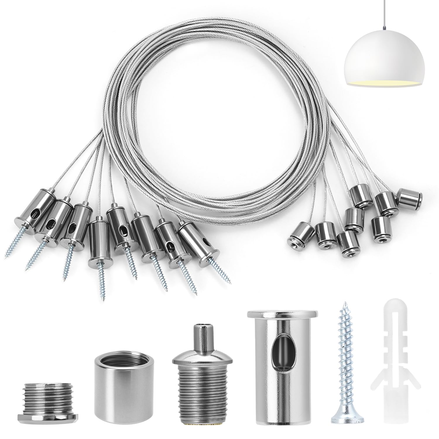 8 Funi Regolabili In Acciaio 1.5mm X 1.5m - Per Appendere Lampadari, Tende, Poster, Capacità 15kg - Foto 4