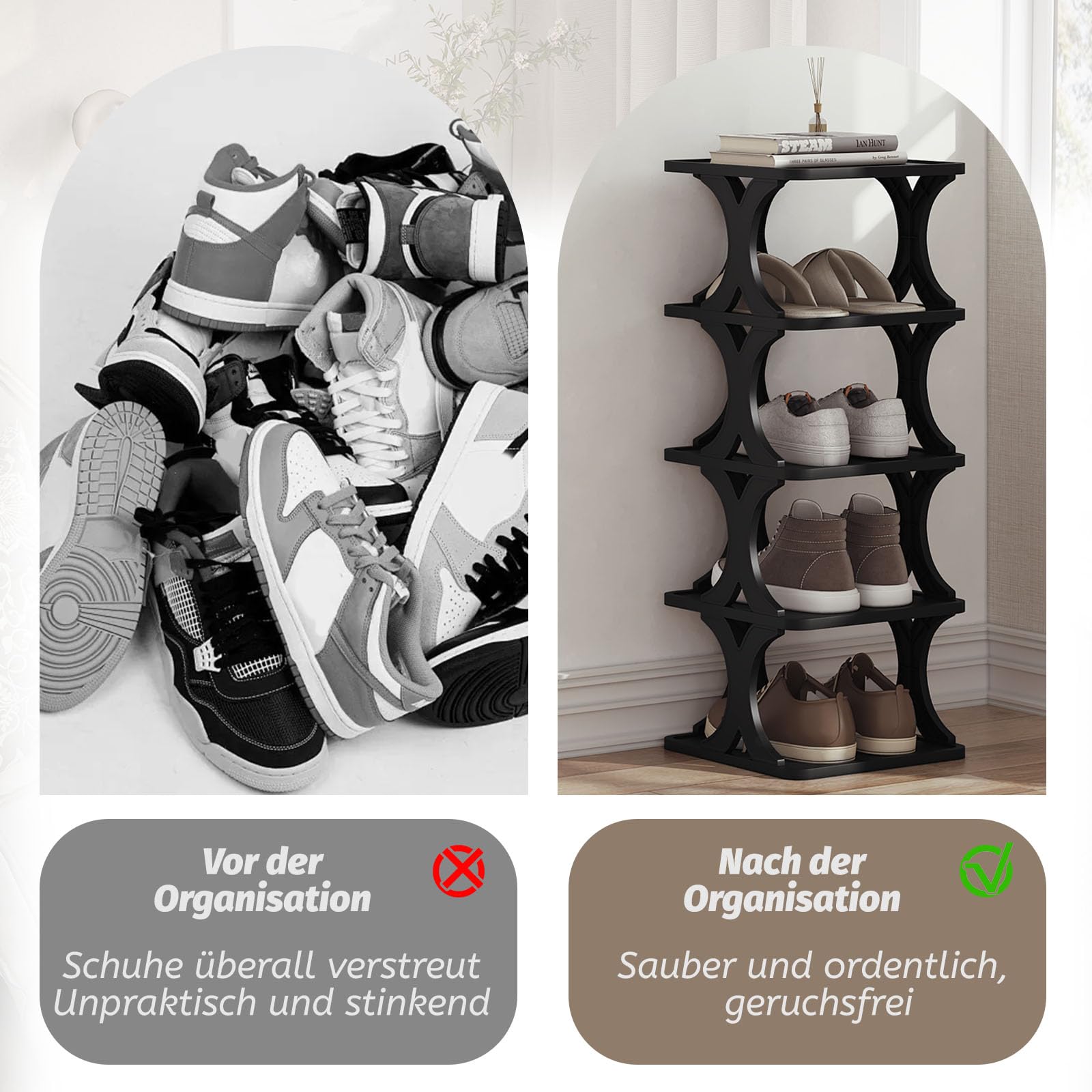 WOLTU Schuhregal mit 5 Ebenen, 2er Set, Schuhablage schmal, Schuhorganizer Schuhaufbewahrung platzsparend, Schuhständer, für Flur Wohnzimmer Schlafzimmer Eingangsbereich, Schwarz