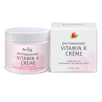 Reviva Labs Vitamin K Crème for Bruising, Under-Eye Dark Circles, and Wrinkles with Soybean Oil and Natural Fruit Extracts - 2 Oz, for Skin and Face