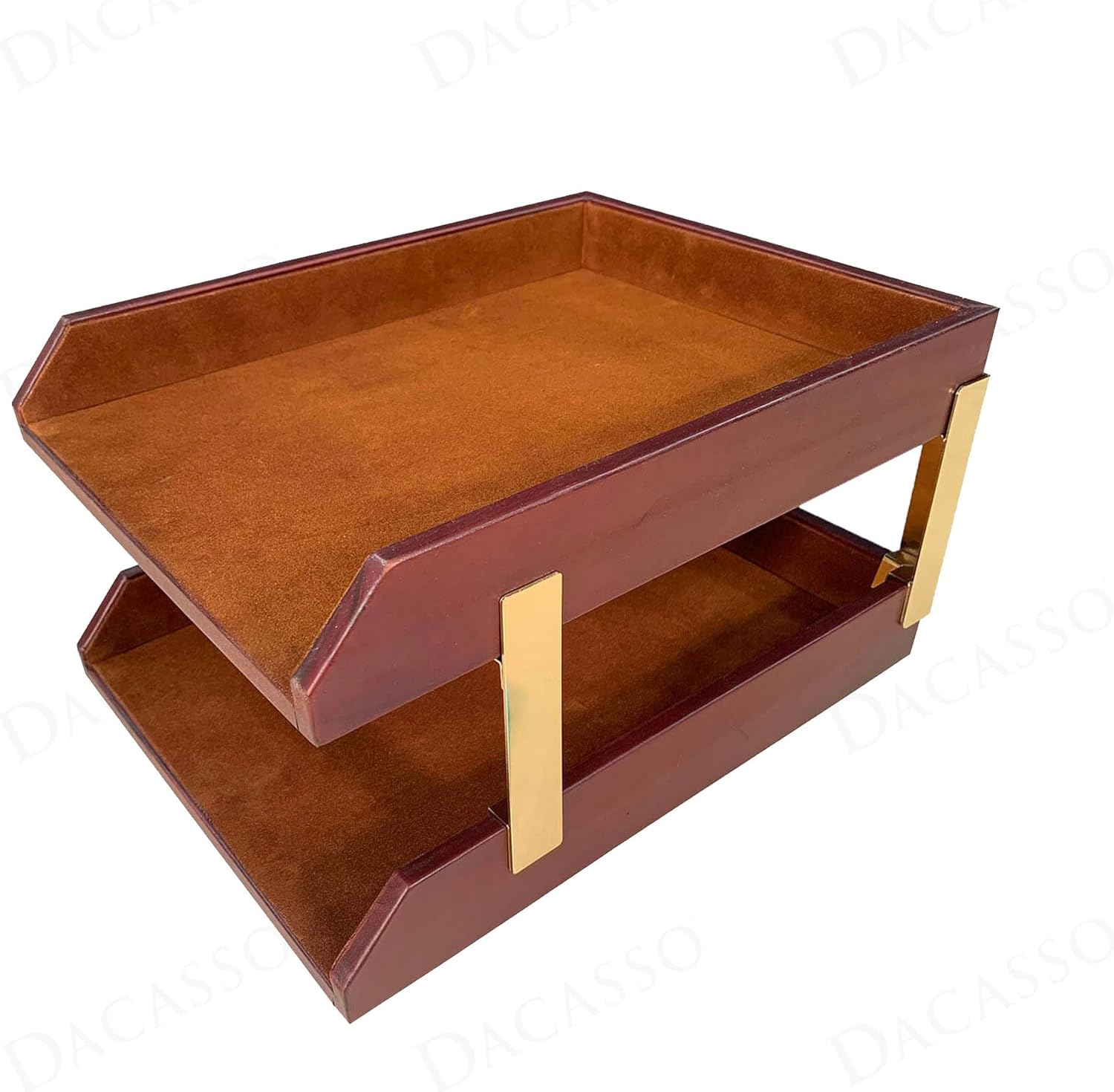 Dacasso Mocha Leather 10-Piece Desk Accessory Set - Organization Essentials & Executive Decor - Luxury Leather Blotter for Office Organization