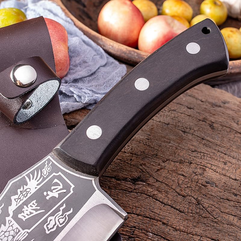MAYIT Meat Cleaver Knife, 8 Inch Sharp Butcher Knife High Carbon Stainless Steel Dragon Pattern Cleaver Kitchen Chef's Knife Meat Cleaver With Sheath, MAYiT5475