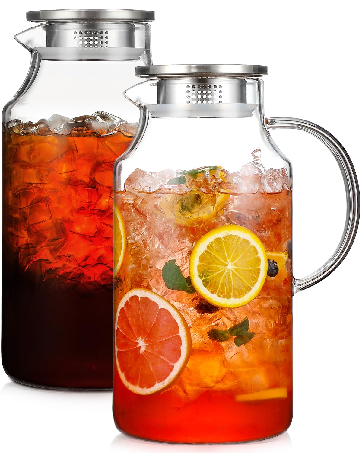 Confezione da 2 brocche in vetro ispessito da 1 gallone con coperchio e beccuccio, caraffa in vetro borosilicato per bevande calde/fredde, brocche per acqua per frigorifero, brocca extra large con