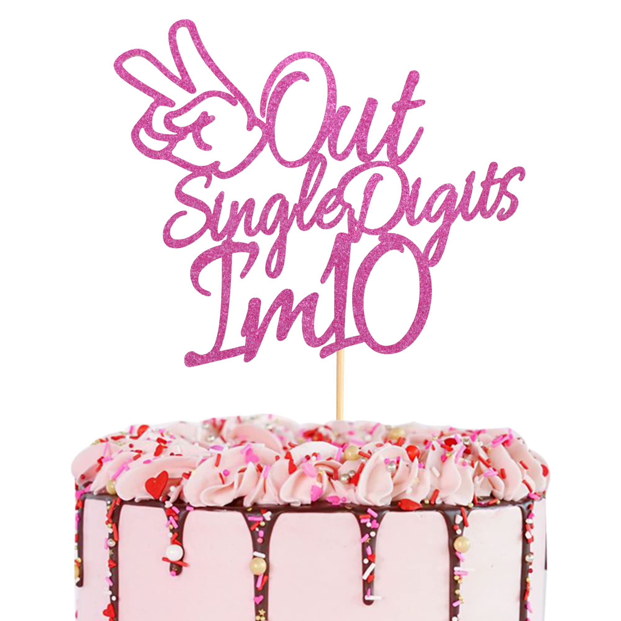 Arthsdite Out Single Digits I'm 10 - Decoración para tartas de doble dígito y 10 decoraciones para tartas de 10 cumpleaños para niños y niñas, decoración de cumpleaños número 10, purpurina rosa